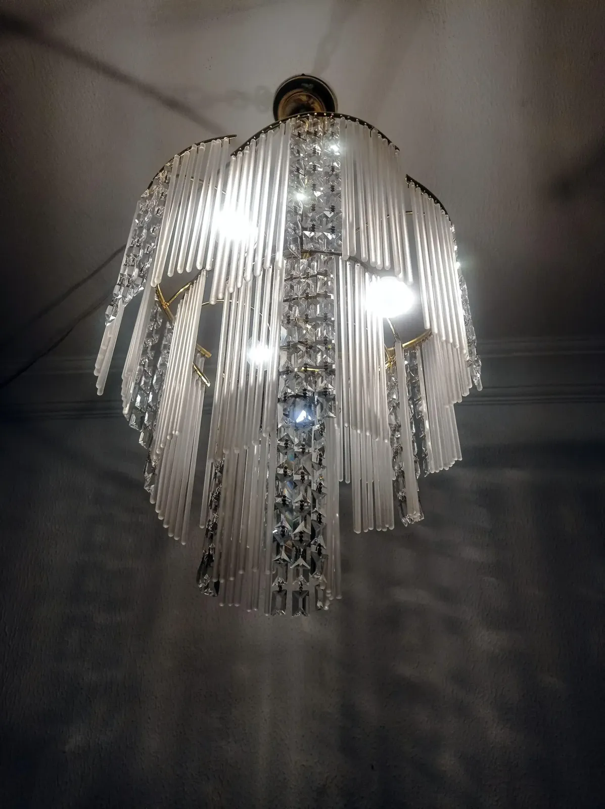 photo furniture Art Deco Vintage 80’s Single Ceiling Pendant Light Milk Glass Stick Chandelier