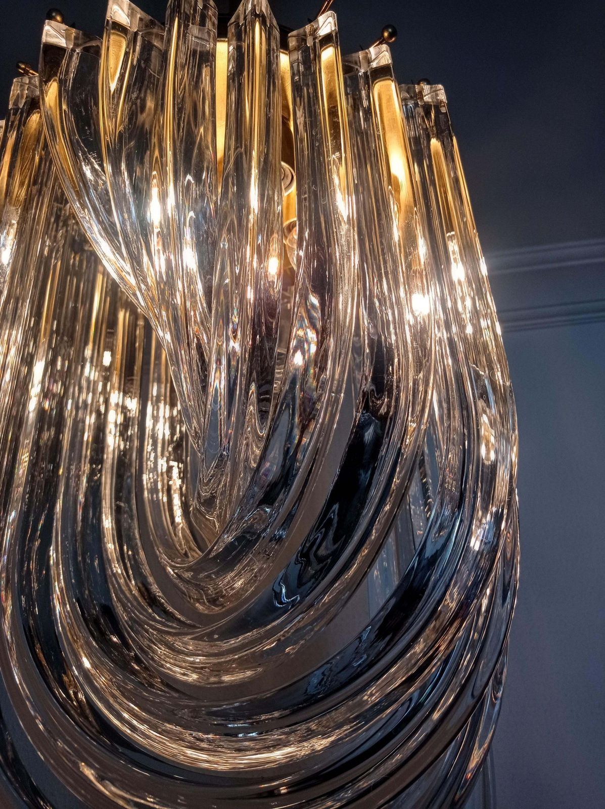 1970s Large Venini Italian Mid Century Crystal Curly Chandelier photo buy