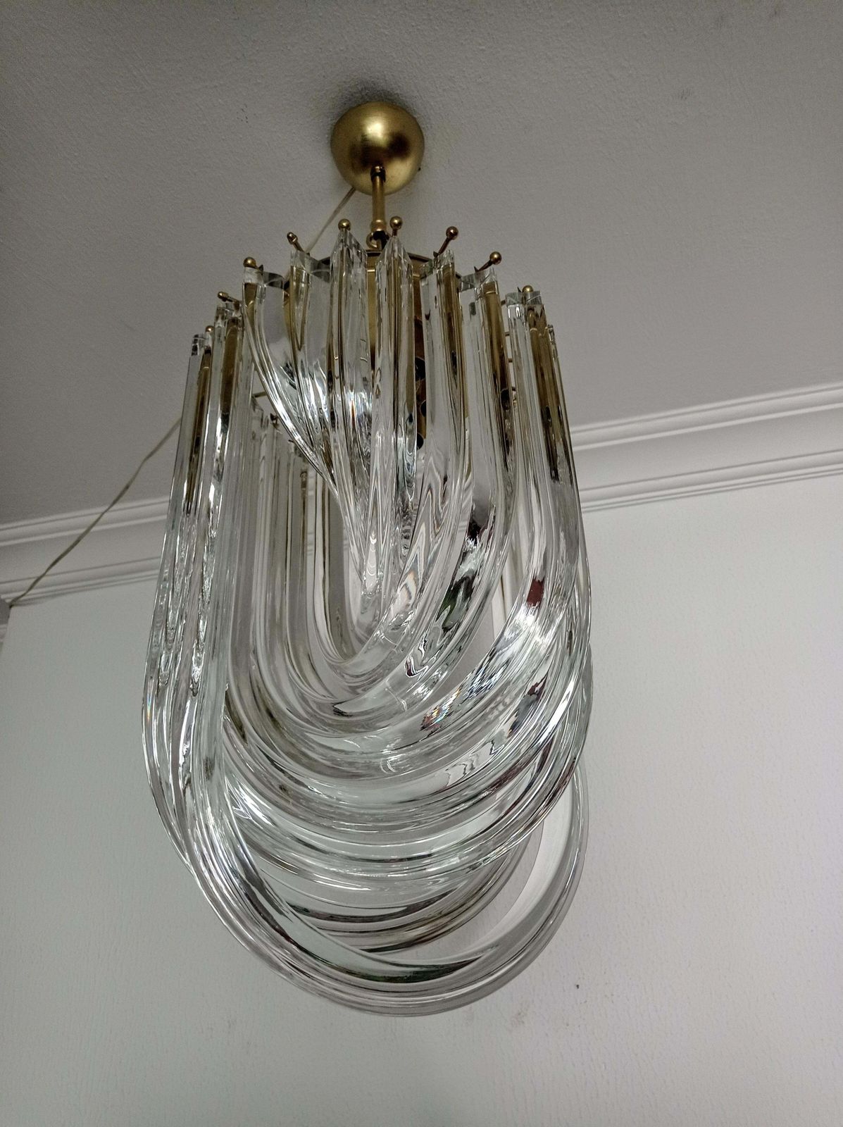Lighting 1970s Large Venini Italian Mid Century Crystal Curly Chandelier photo