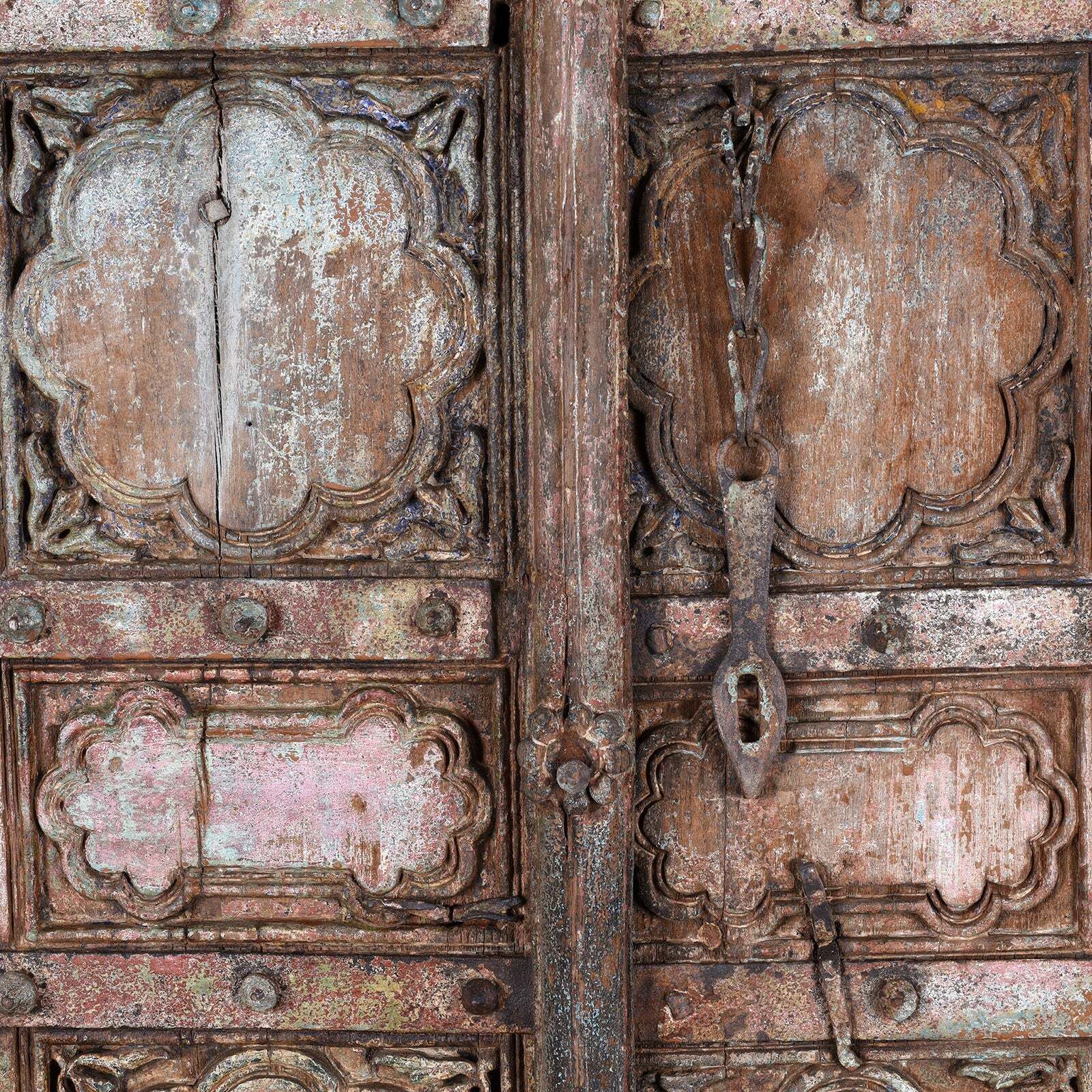 Painted Teak Door From Gujarat   19th Century photo Home Fixtures