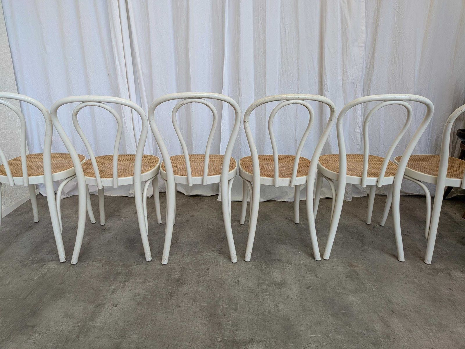 Vintage Thonet Style Dining Chairs: White Wood & Cane Seat (1 Of 6) photo Furniture