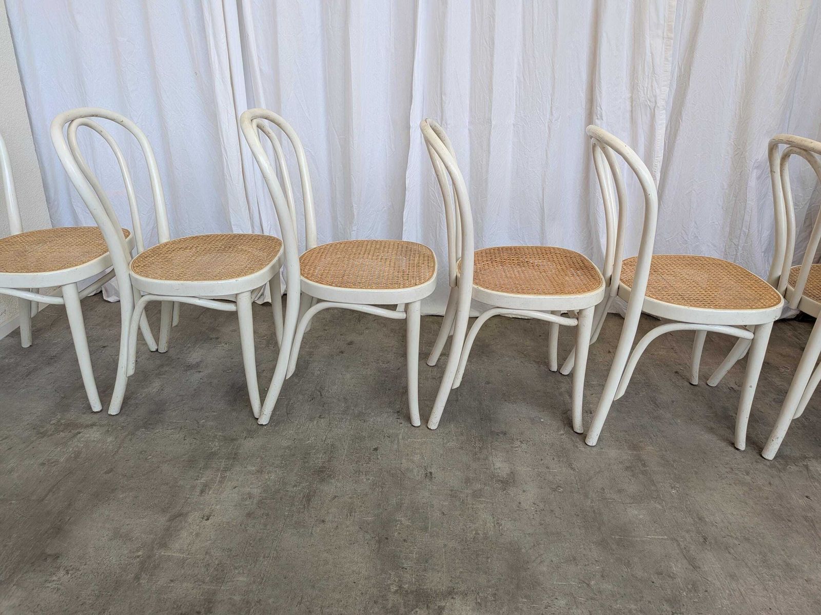 Vintage Thonet Style Dining Chairs: White Wood & Cane Seat (1 Of 6) photo 228.0