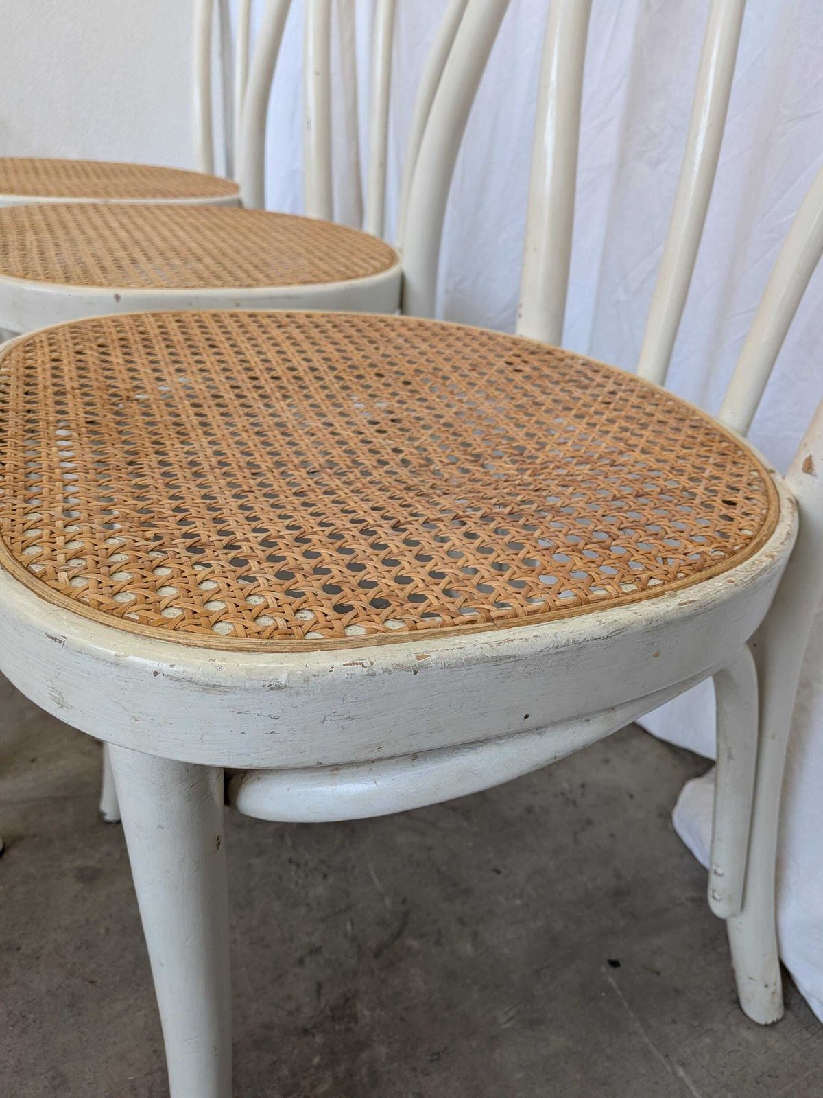 photo furniture Vintage Thonet Style Dining Chairs: White Wood & Cane Seat (1 Of 6)