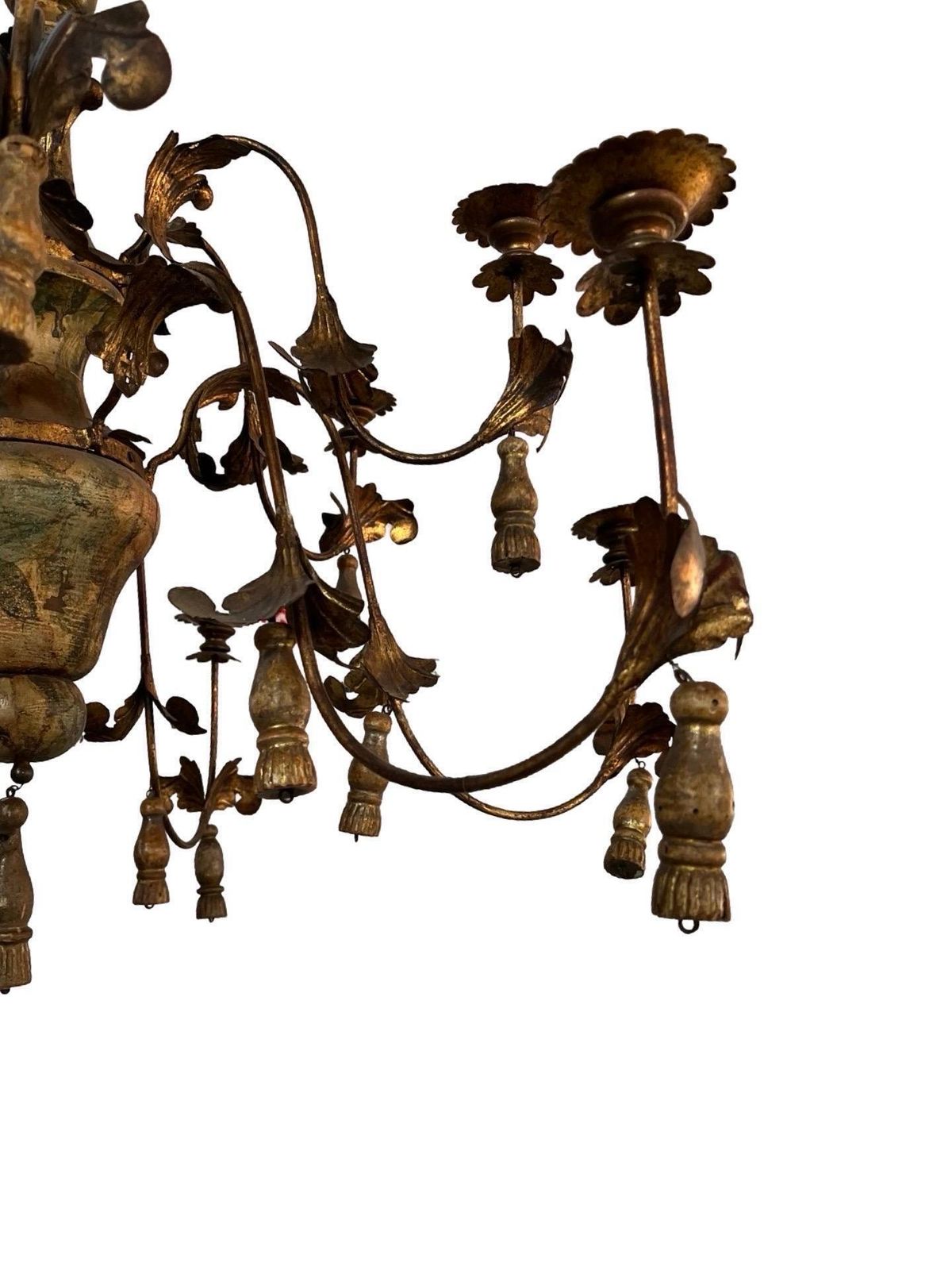 20th Century Italian Iron And Wood Pair Of Chandeliers photo for sale