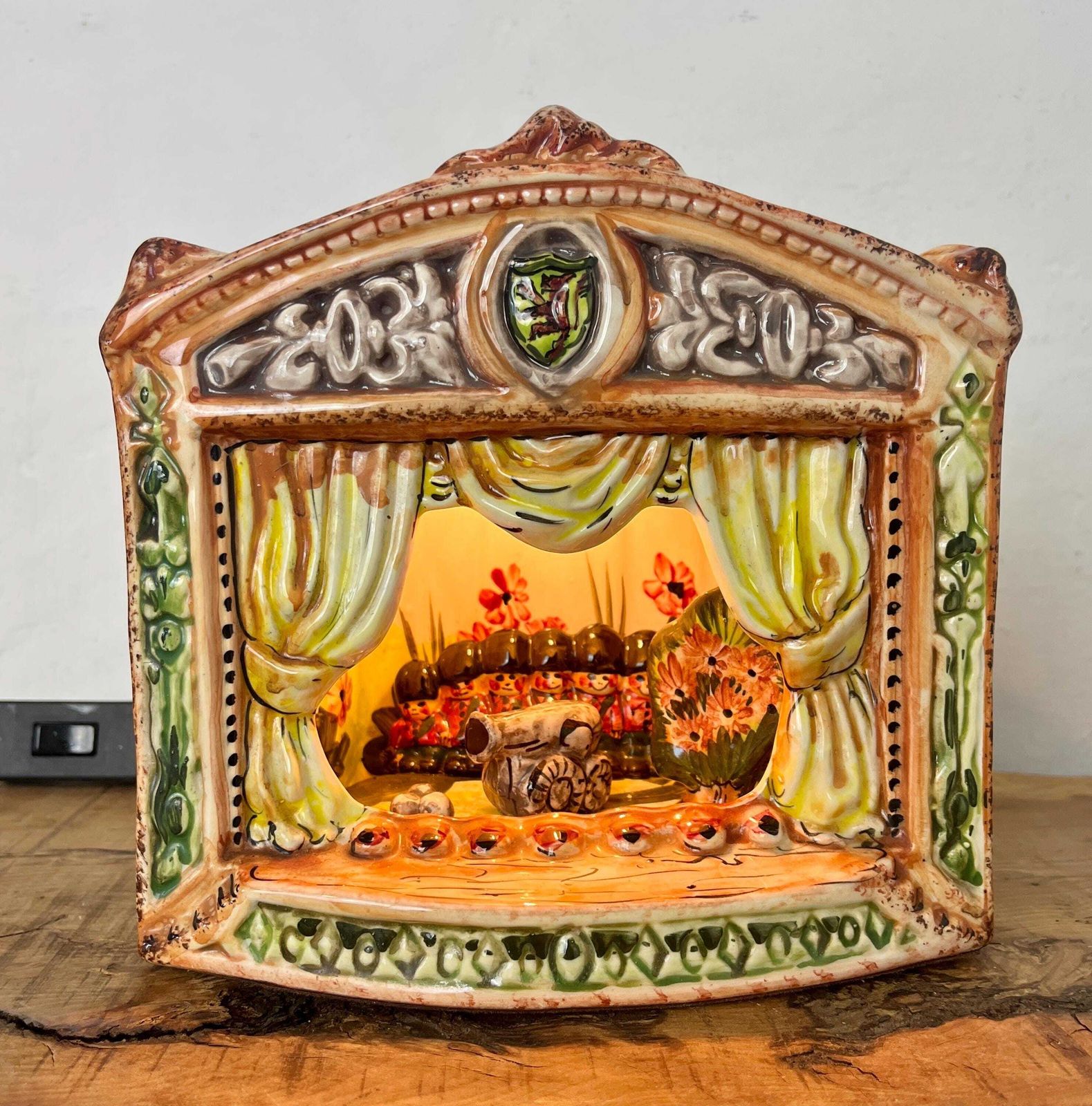 photo for sale Vintage Ceramic Night Light Or Table Lamp, Designed As A Miniature Theatre Stage Diorama, Military Nutcracker Theme