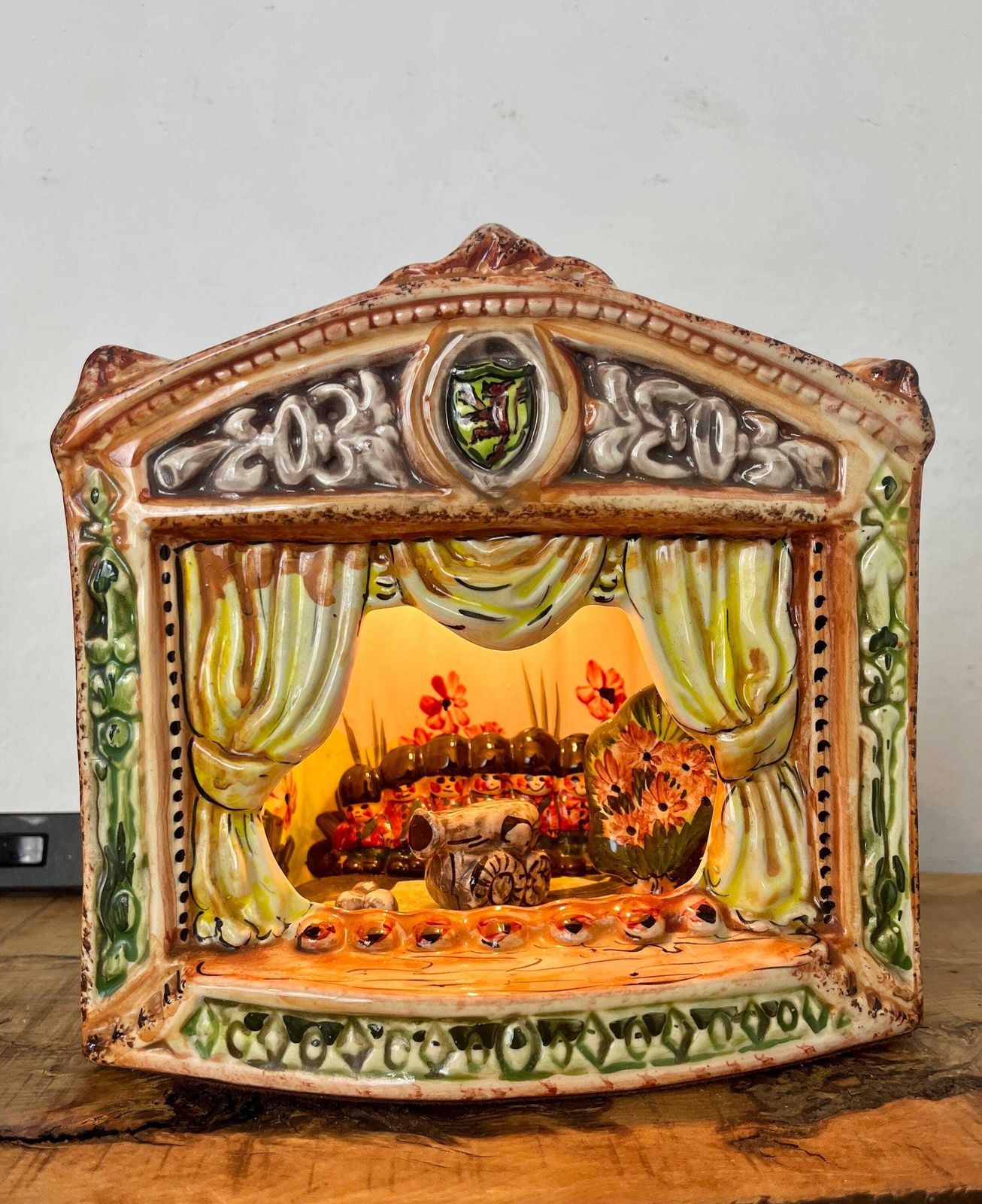photo buy Vintage Ceramic Night Light Or Table Lamp, Designed As A Miniature Theatre Stage Diorama, Military Nutcracker Theme