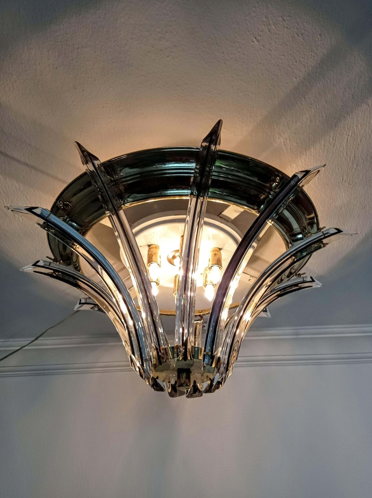 70s Large Venini Italian Mid Century Crystal Round Light Fixture photo buy