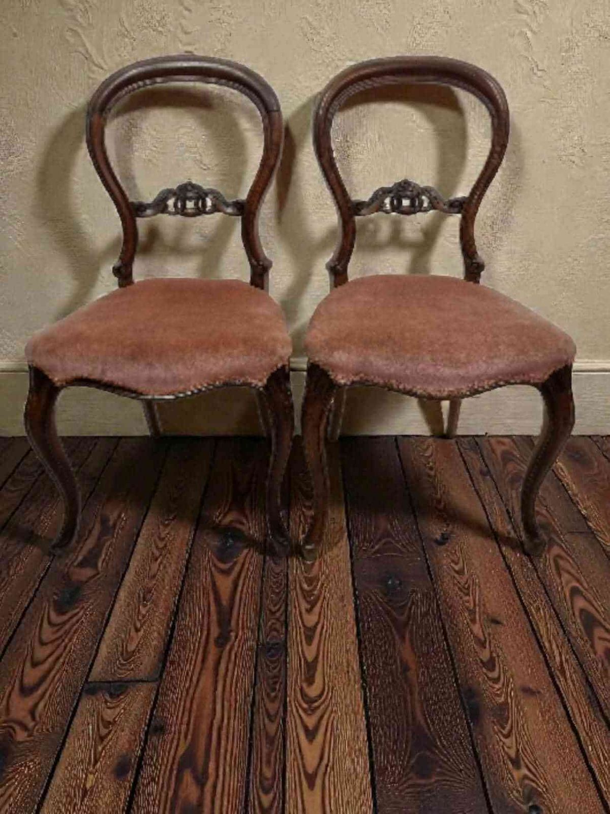 Antique Victorian Balloon Back Chairs / Set Of 2 / C. 1880–1900 / Carved Details photo furniture
