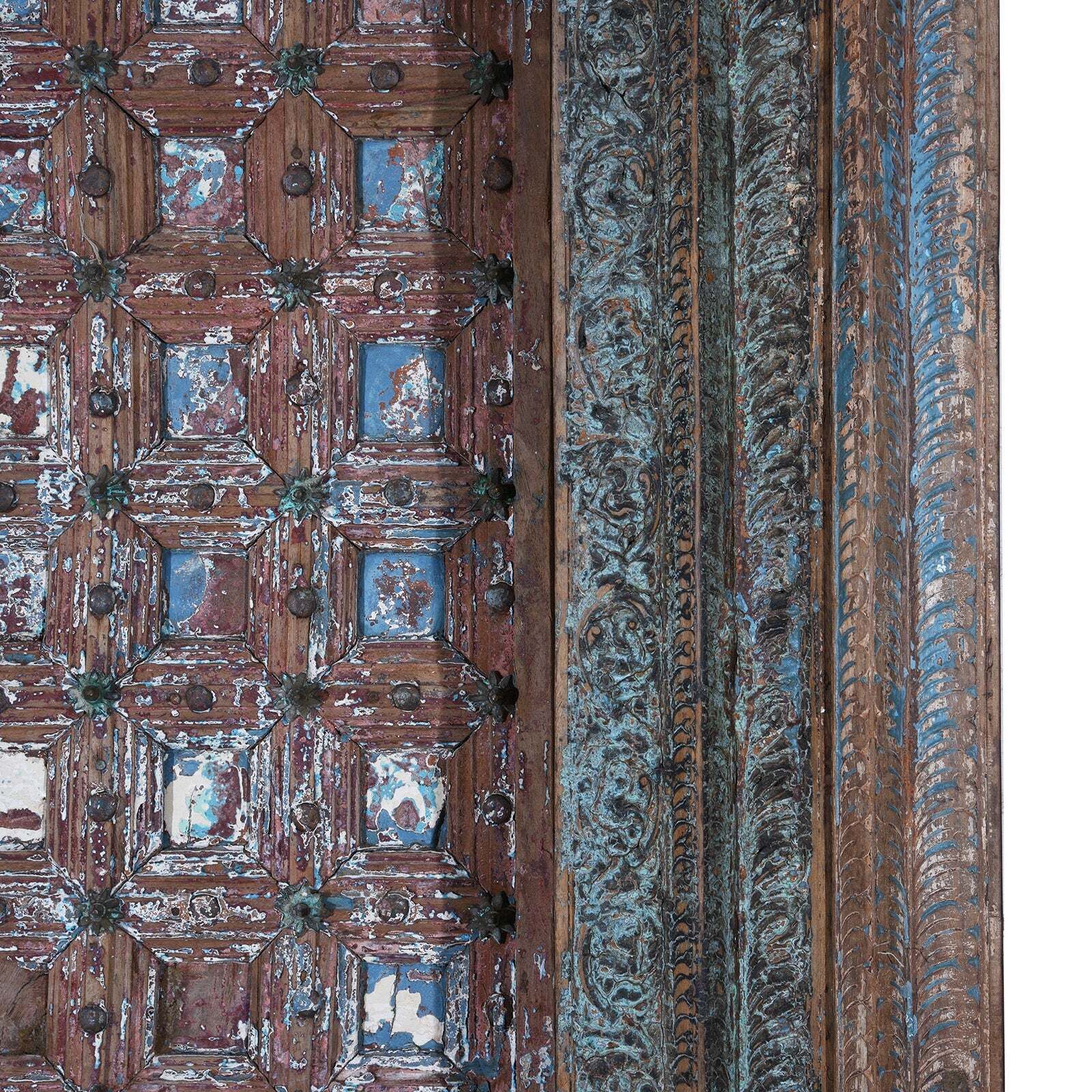 Painted & Carved Door From The Punjab   19th Century photo vintage