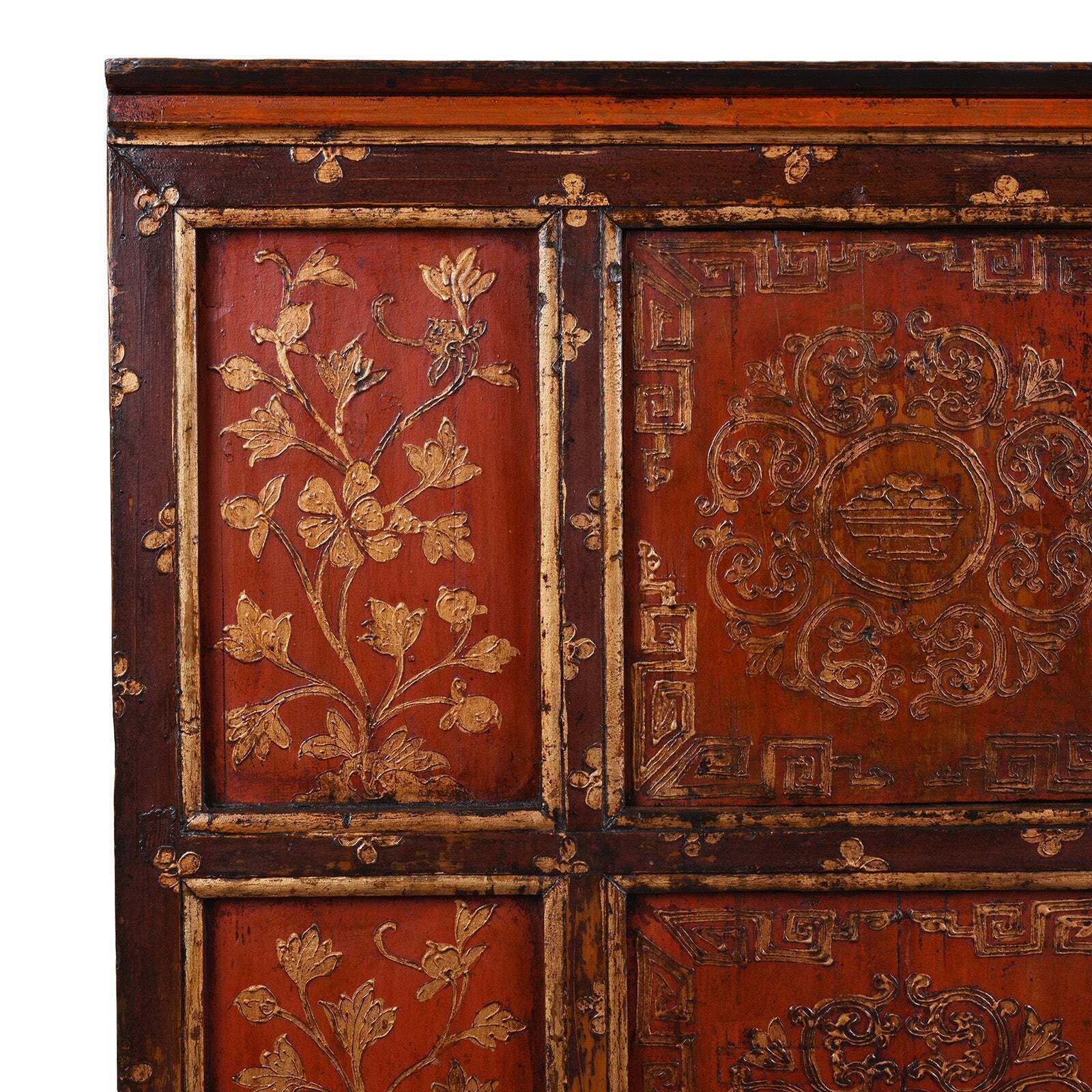 Red & Gold Painted Tibetan Altar Cabinet  19th Century photo furniture