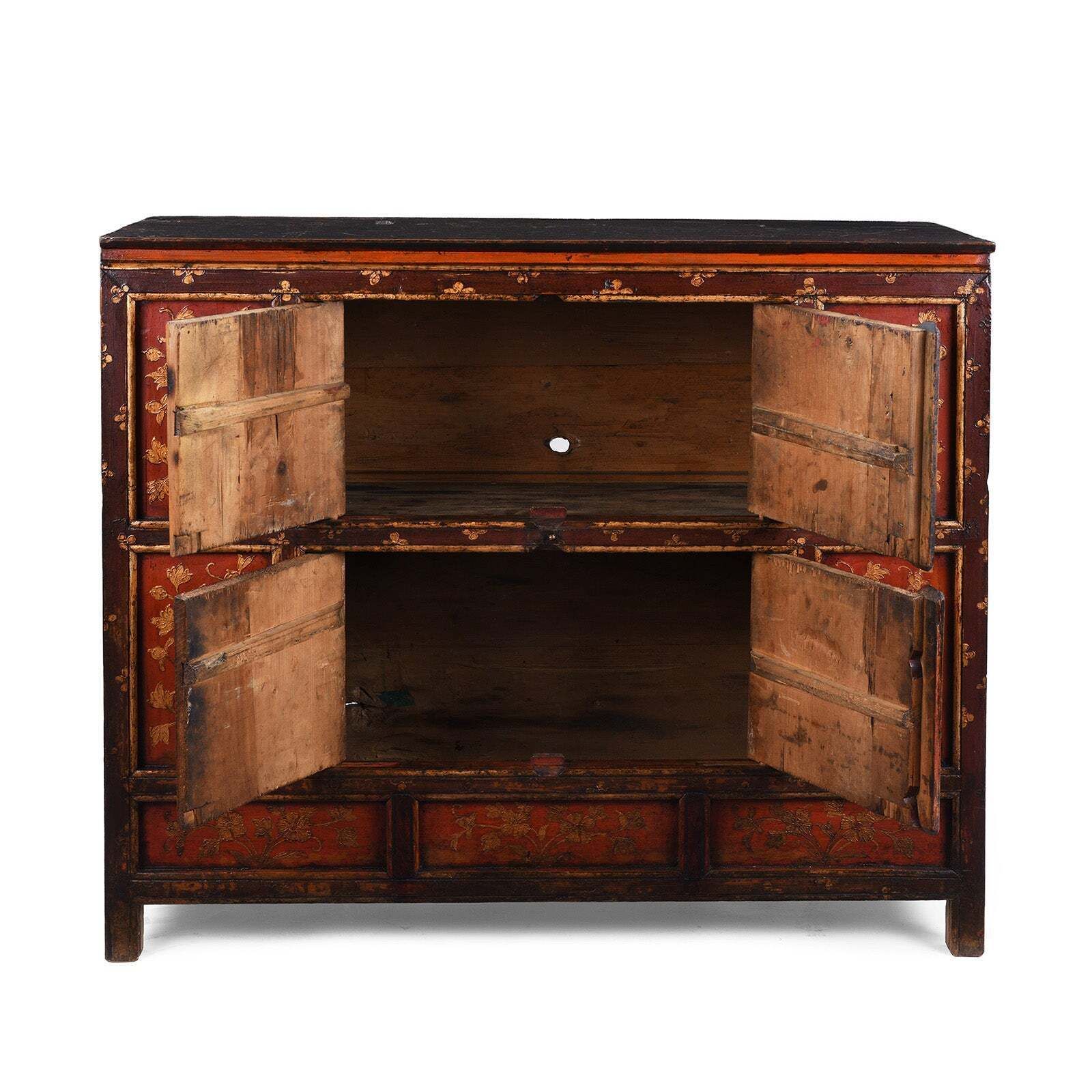 Red & Gold Painted Tibetan Altar Cabinet  19th Century photo Furniture
