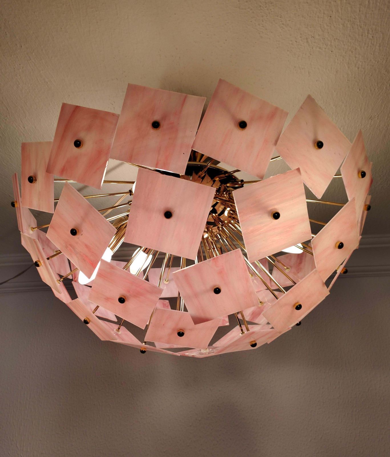 Pink Vitrail Glass Sputnik Flush Mount Chandelier Mid Century Inspired Art Lighting photo vinterior