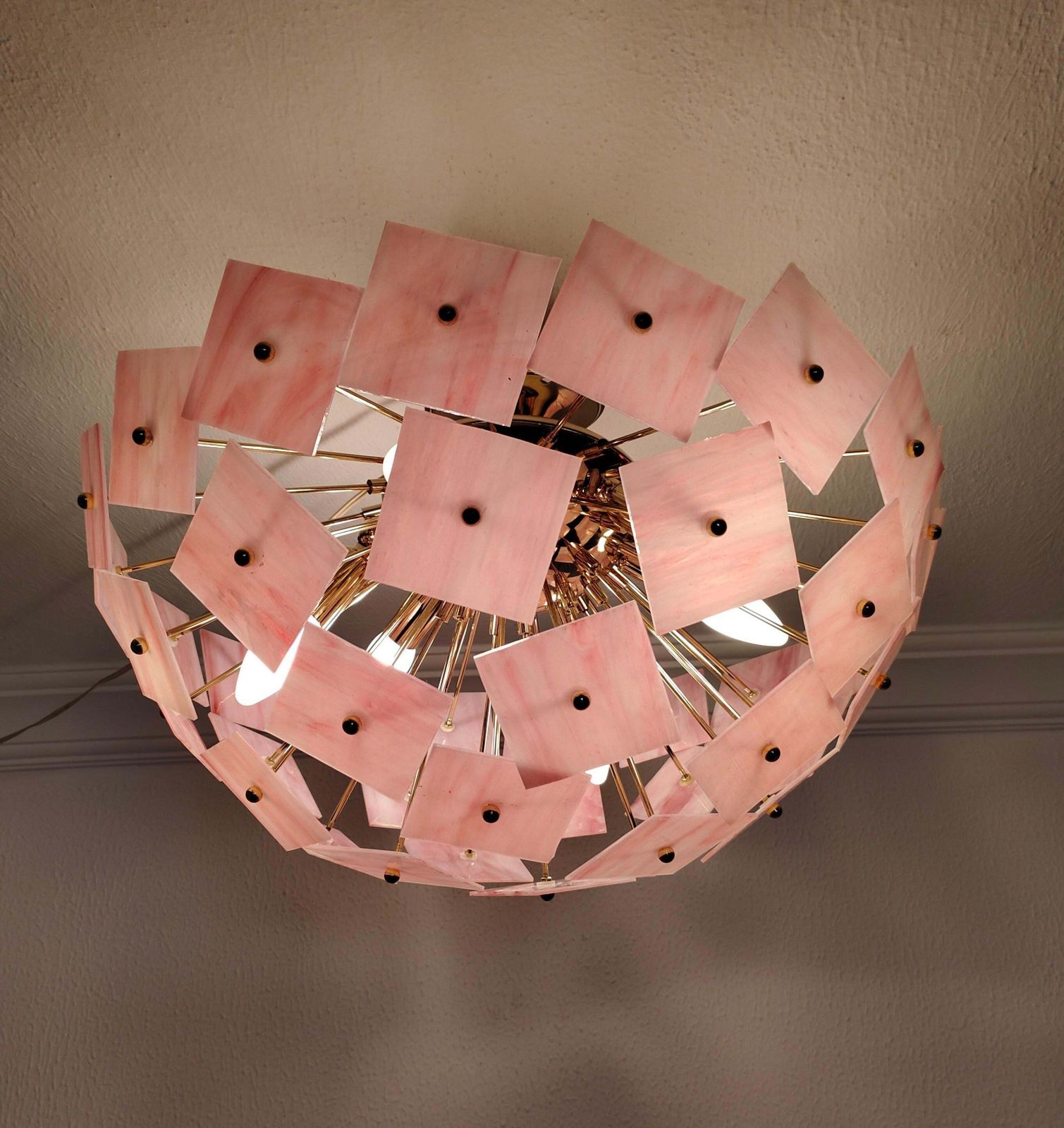 Pink Vitrail Glass Sputnik Flush Mount Chandelier Mid Century Inspired Art Lighting photo vintage