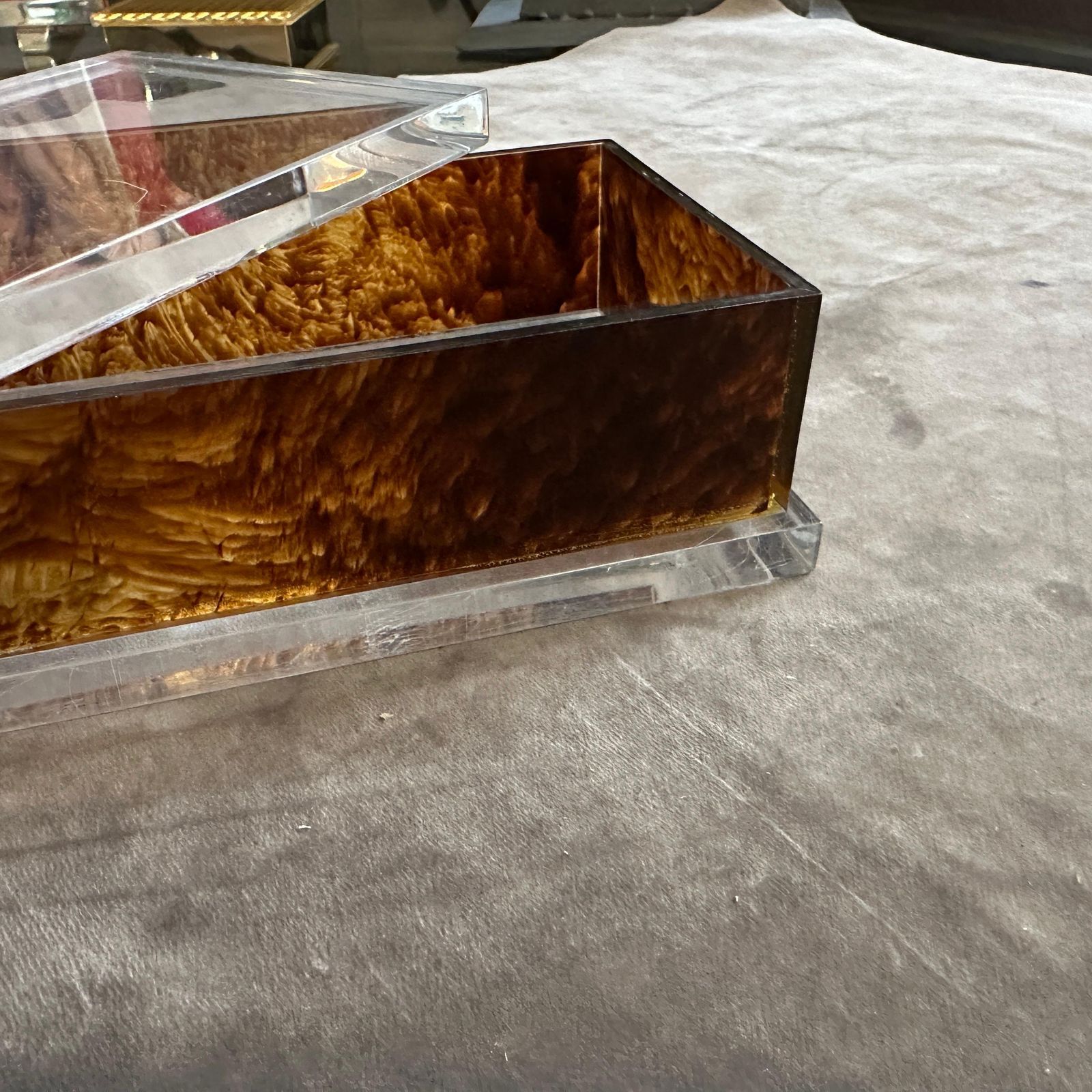 1970s Clear And Faux Tortoiseshell Lucite Vanity Box In The Manner Of Dior Home photo for sale