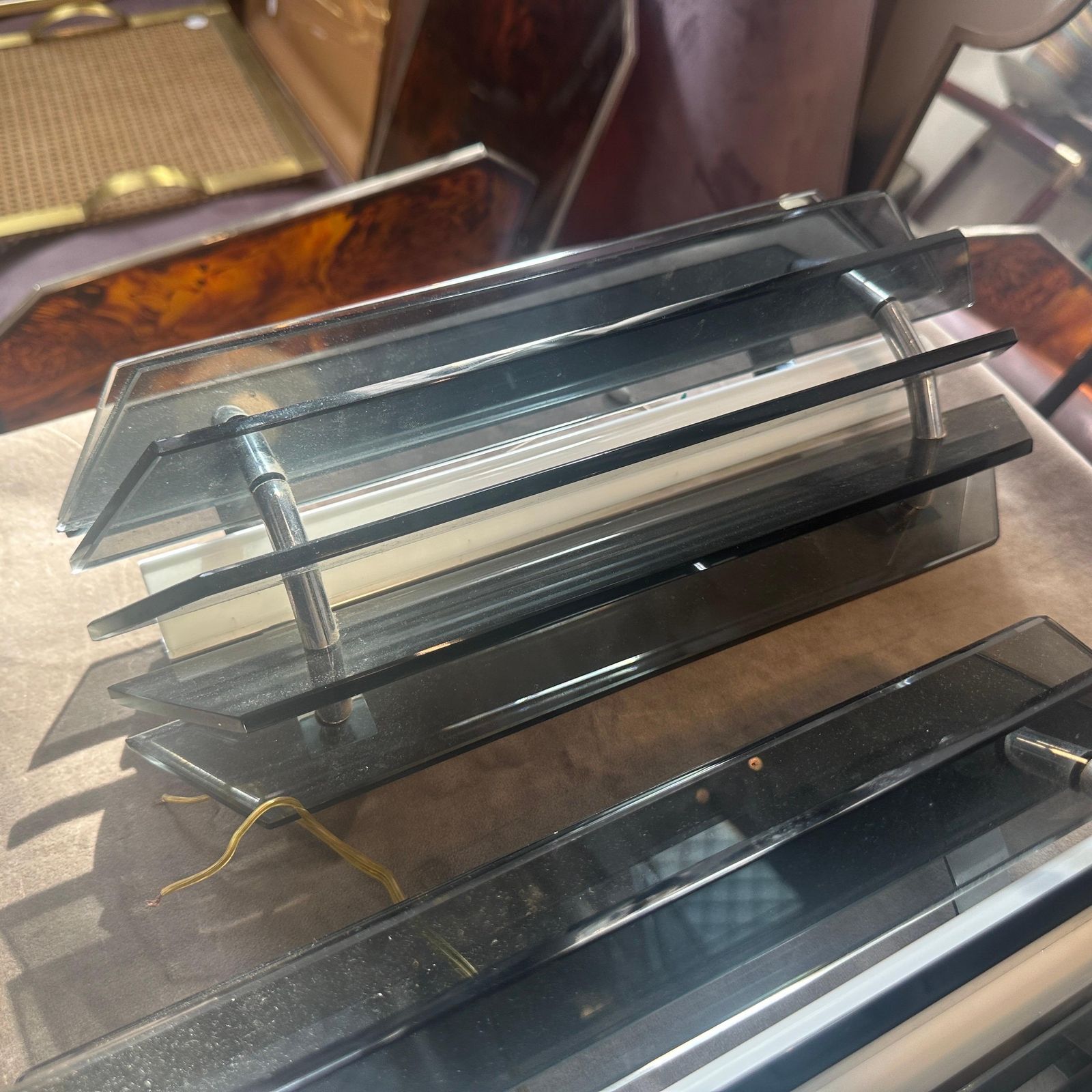 photo furniture 1960s Space Age Gray Glass And Steel Wall Sconces By Veca