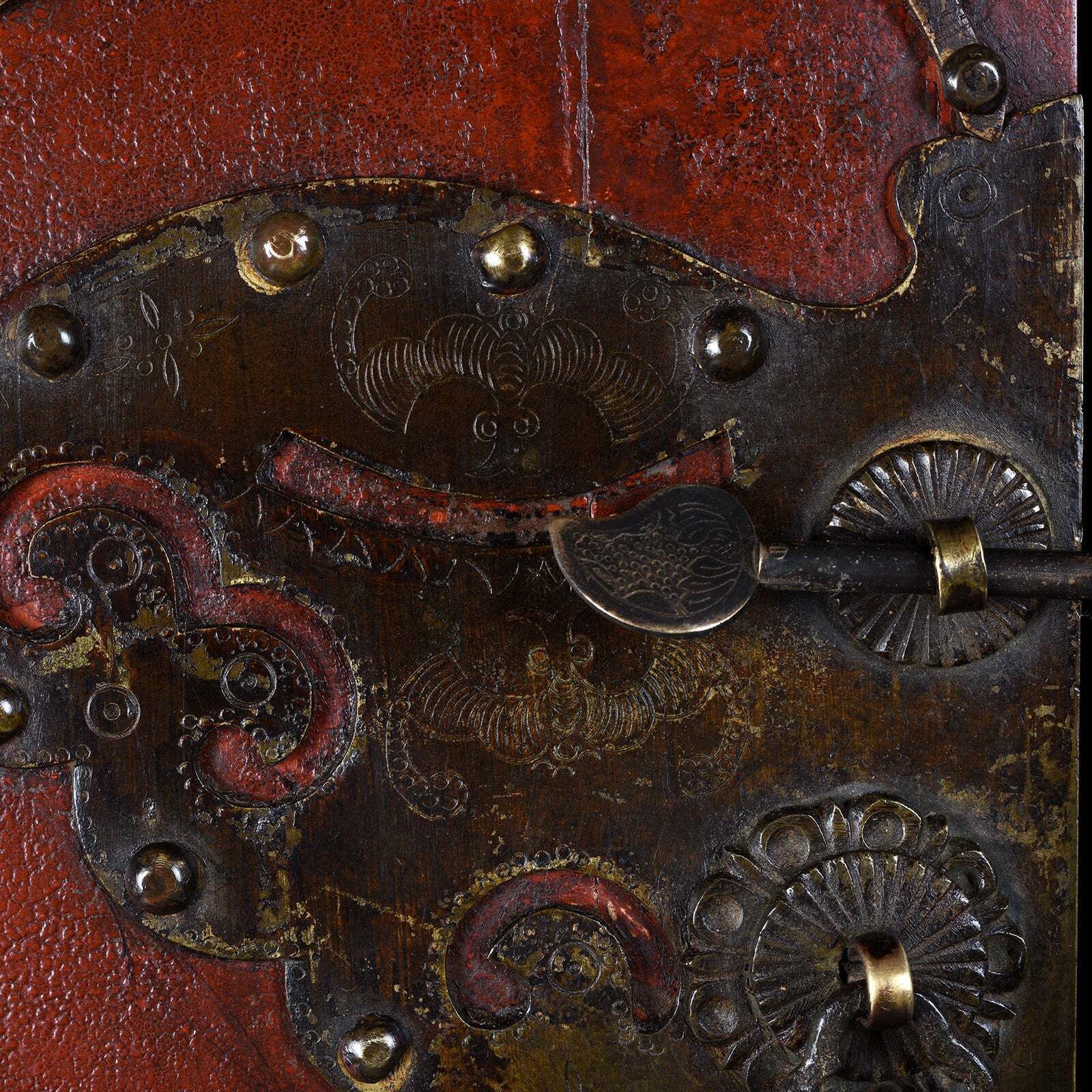 Red Lacquer Zhejiang Wedding Cabinet   19th Century photo vintage