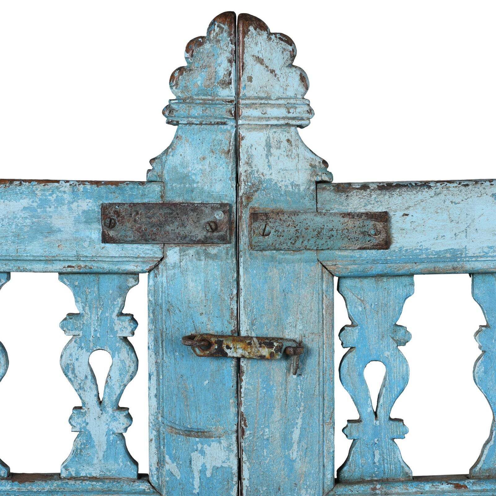Blue Painted Teak Dog Gate From Gujarat   Late 19th Century photo for sale