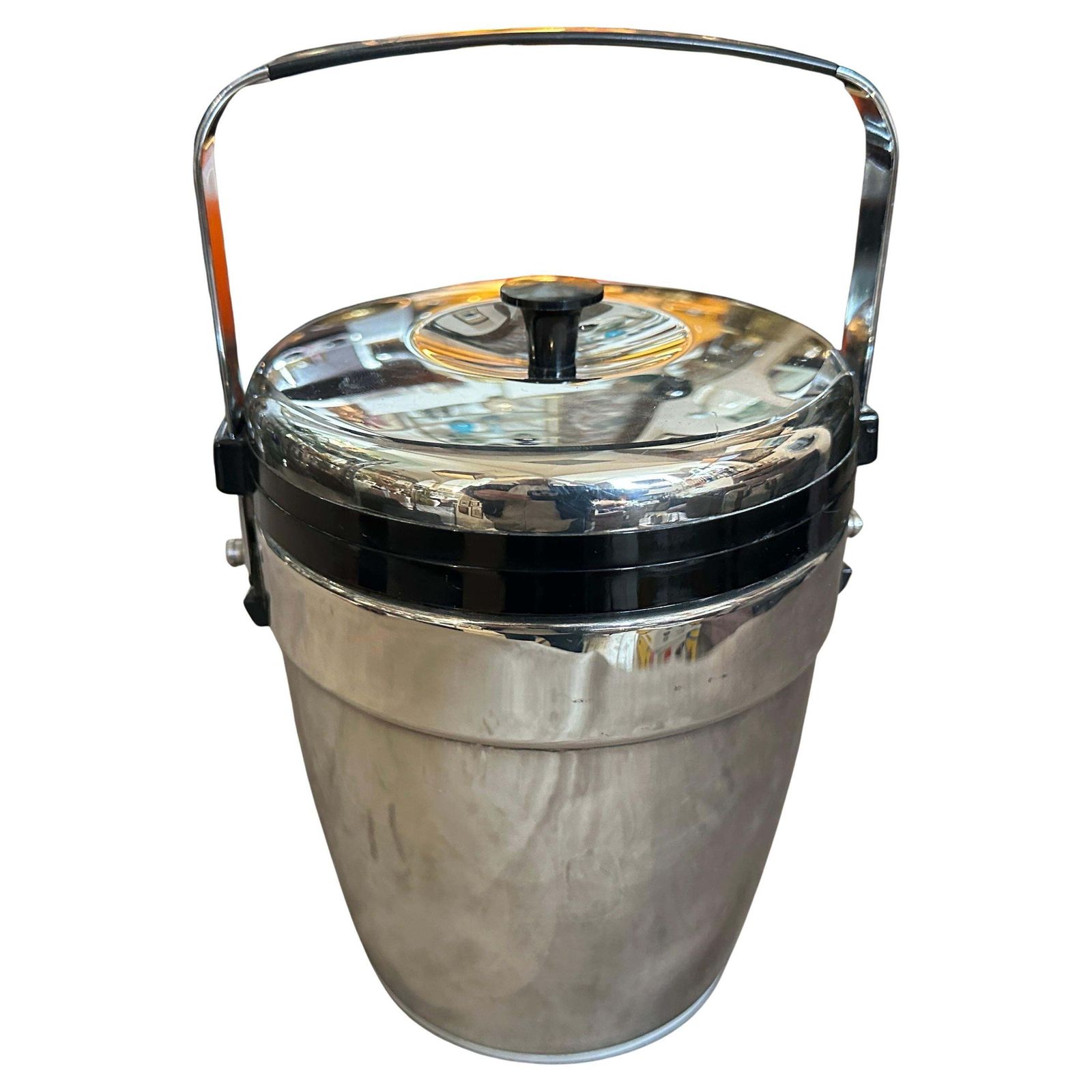 1970s Art Deco Style Chromed Metal And Black Plastic Ice Bucket By Erhard photo furniture