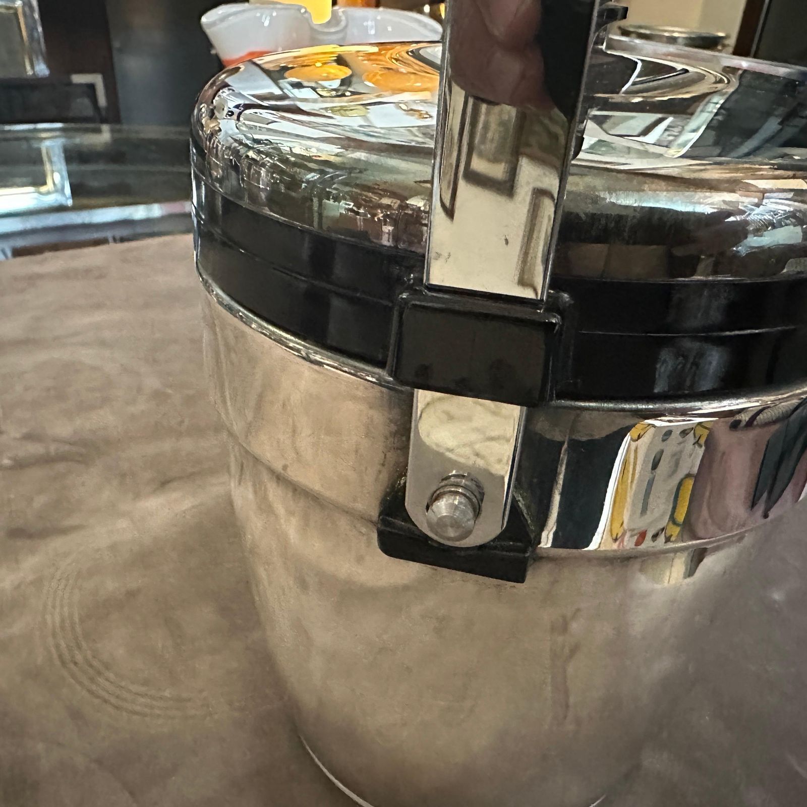 1970s Art Deco Style Chromed Metal And Black Plastic Ice Bucket By Erhard photo 442.0