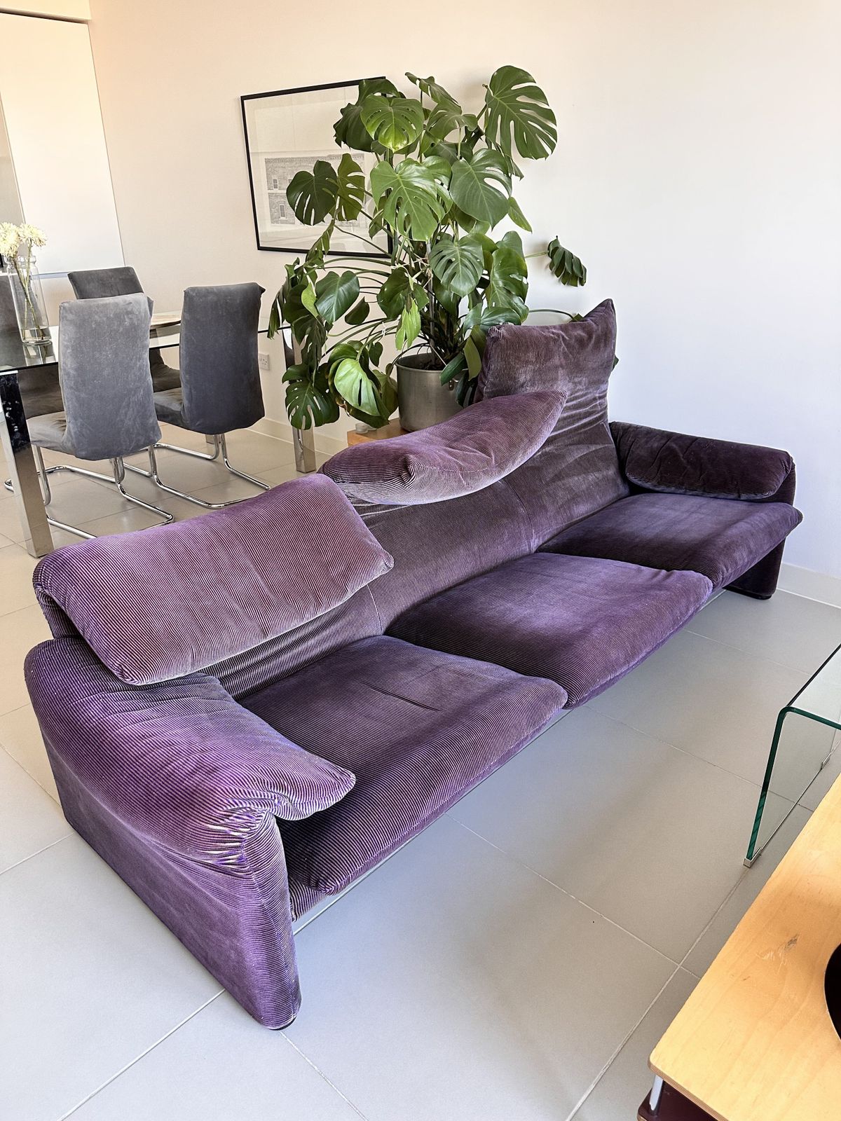 Maralunga Three Seater Sofa By Vico Magistretti For Cassina Purple Velvet
