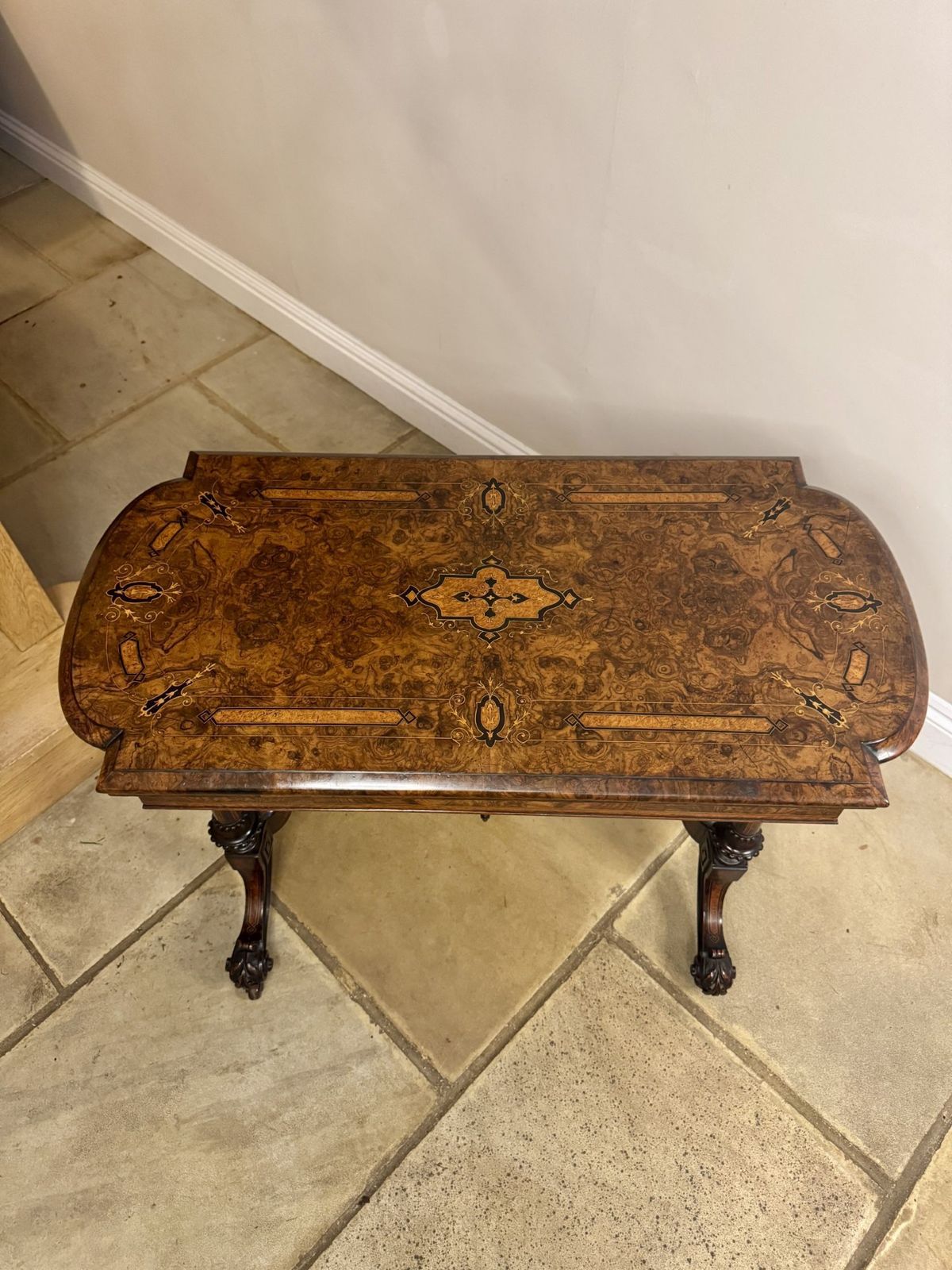 Fantastic Quality Antique Burr Walnut Marquetry Inlaid Card Table photo for sale