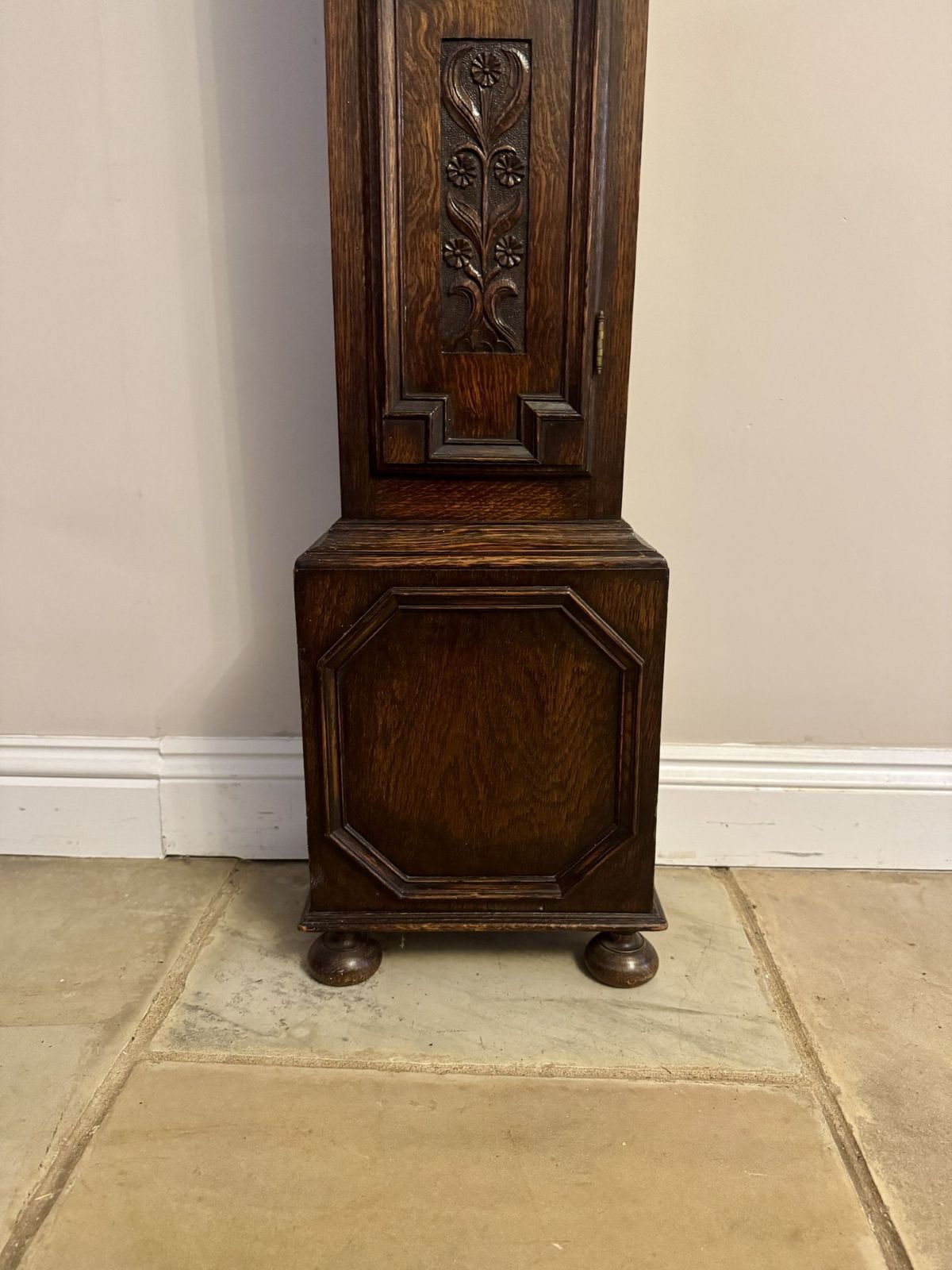 Fine Quality Antique Oak Triple Weight Chiming Grandmother Clock photo for sale