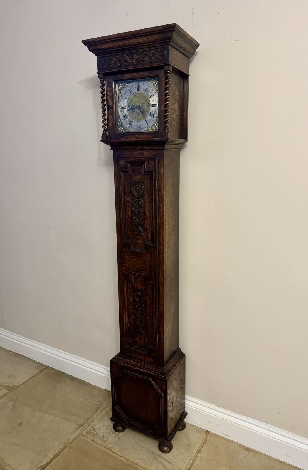 Fine Quality Antique Oak Triple Weight Chiming Grandmother Clock photo buy
