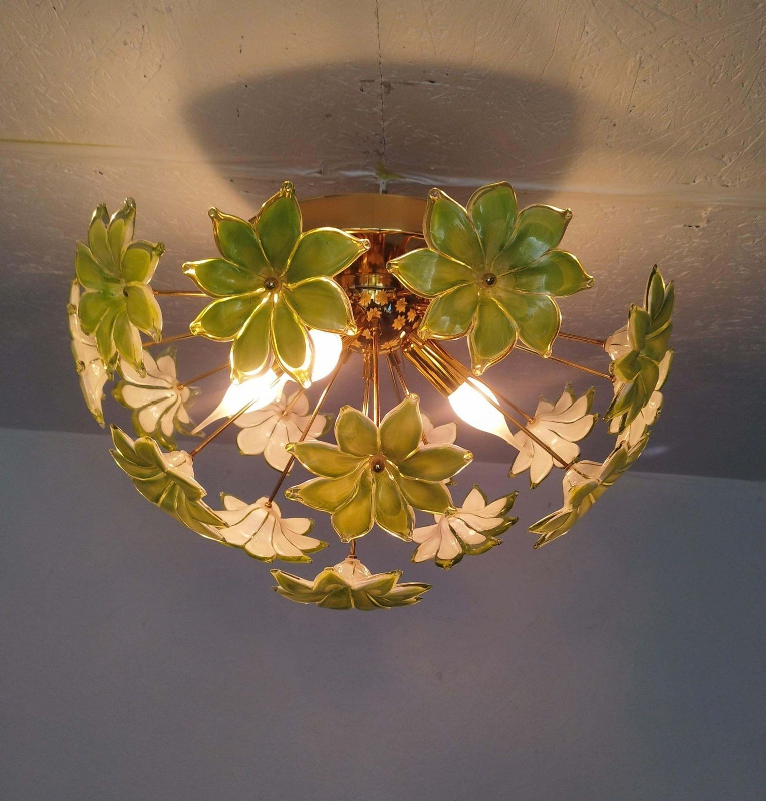 Chandelier Green Murano Styled Glass Flower Sputnik Flush Mount Light