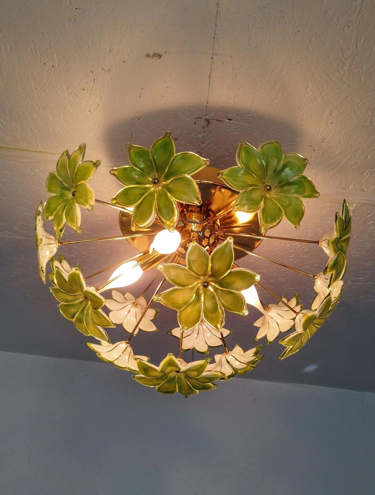 Chandelier Green Murano Styled Glass Flower Sputnik Flush Mount Light photo buy