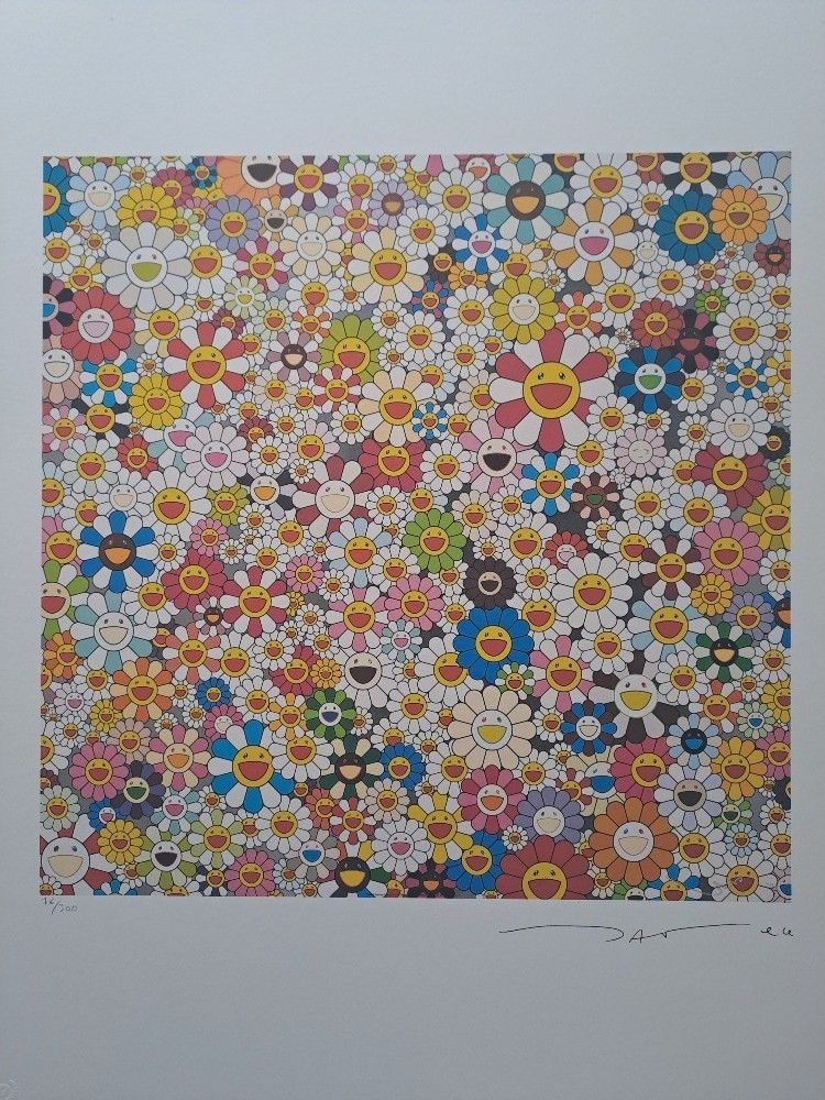 Murakami Takashi Signed Field Of Smiling Flowers Certificate photo furniture