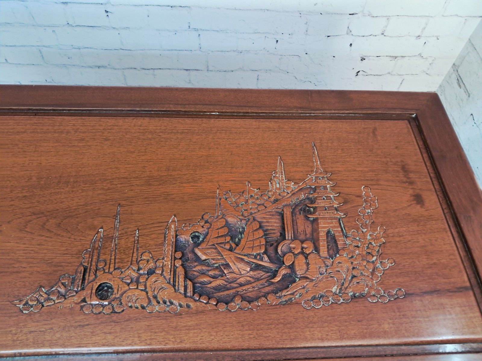 Antique Large Camphor Wood Trunk  Asian Oriental Carved Chest /  Trunk / Coffee photo buy