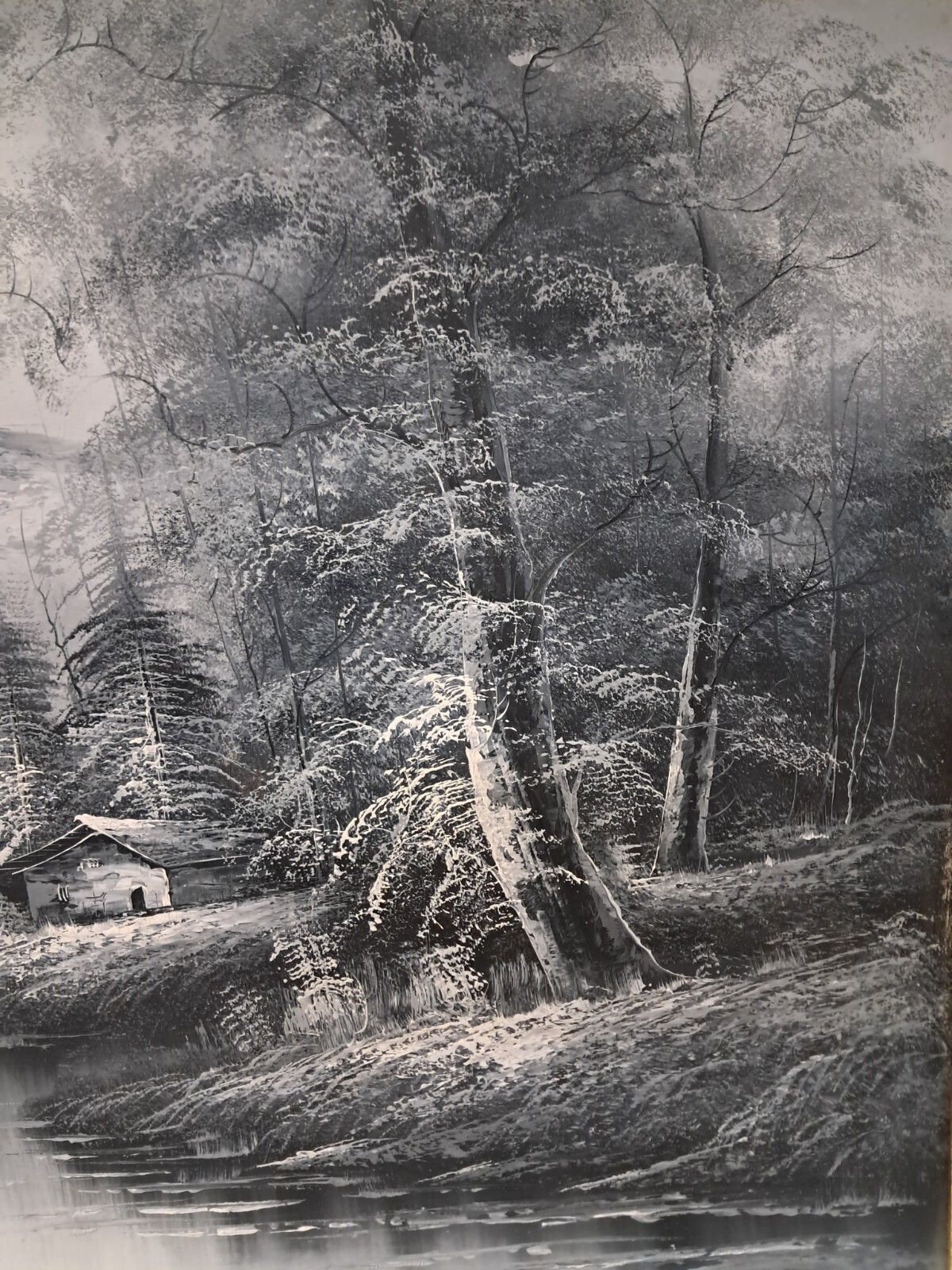 Large Oil Painting Black & White Winter Landscape On Canvas H Gamlen 1980 Framed photo vinterior