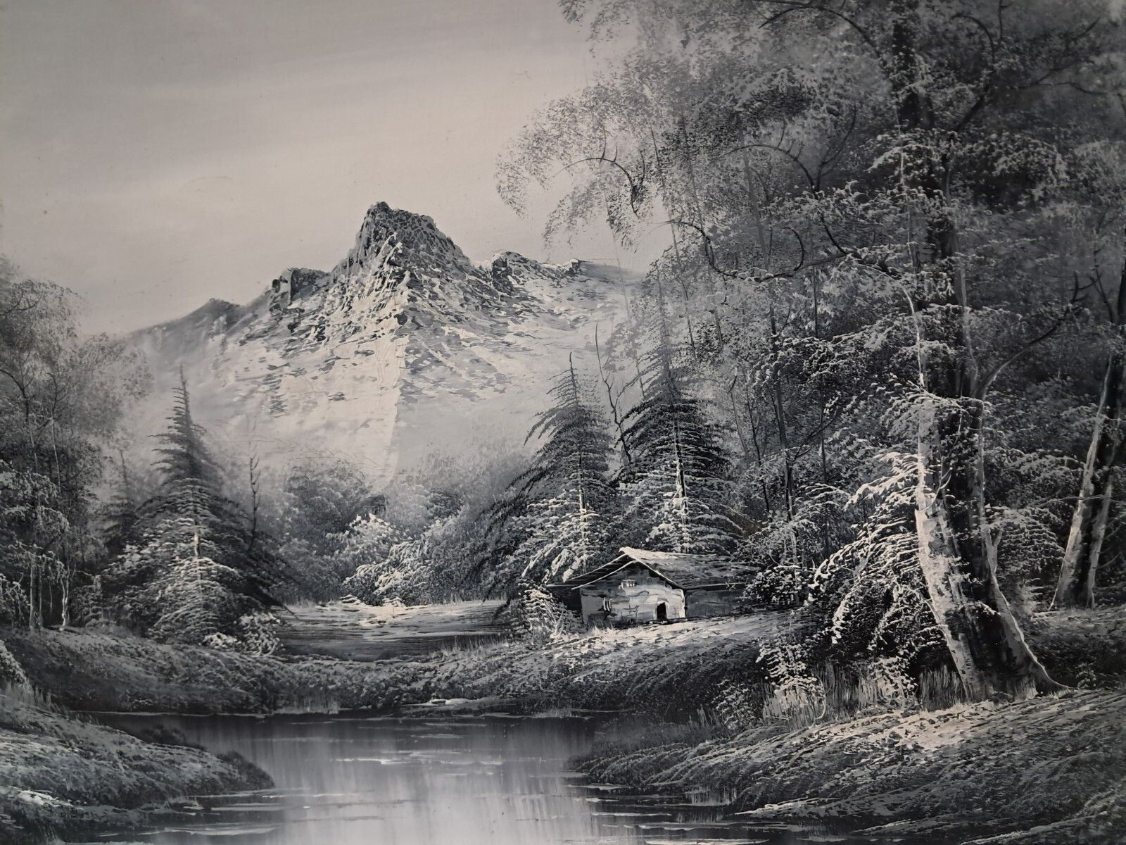 Large Oil Painting Black & White Winter Landscape On Canvas H Gamlen 1980 Framed photo buy
