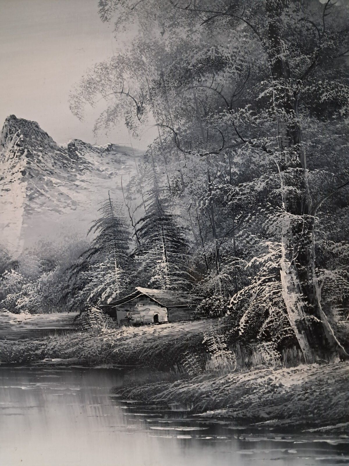 Large Oil Painting Black & White Winter Landscape On Canvas H Gamlen 1980 Framed photo vintage