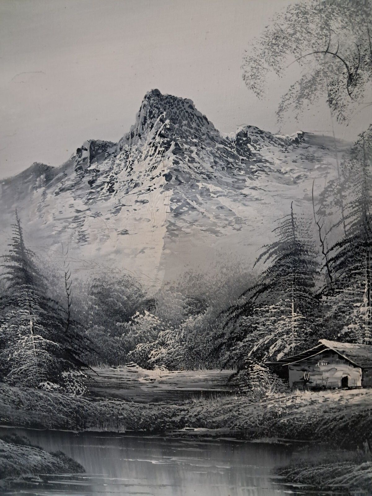 250.0 Large Oil Painting Black & White Winter Landscape On Canvas H Gamlen 1980 Framed photo