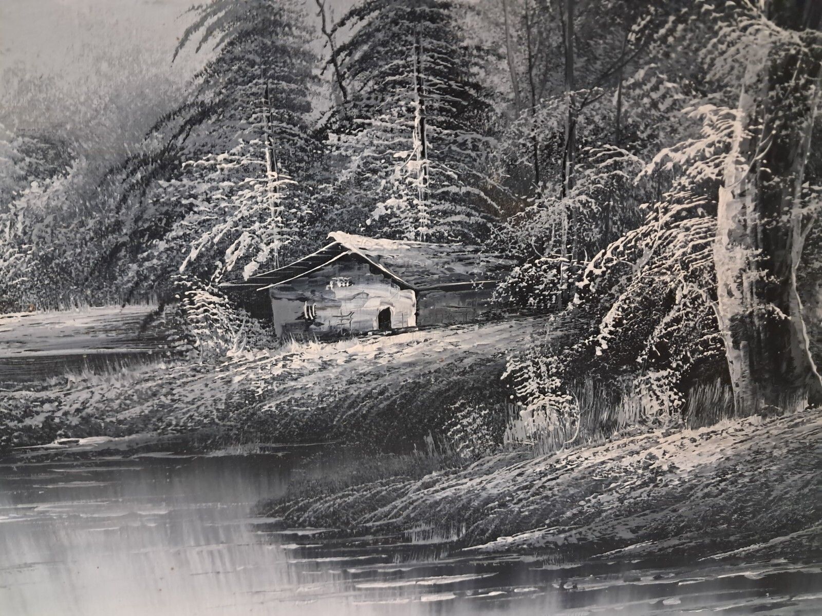 photo vinterior Large Oil Painting Black & White Winter Landscape On Canvas H Gamlen 1980 Framed