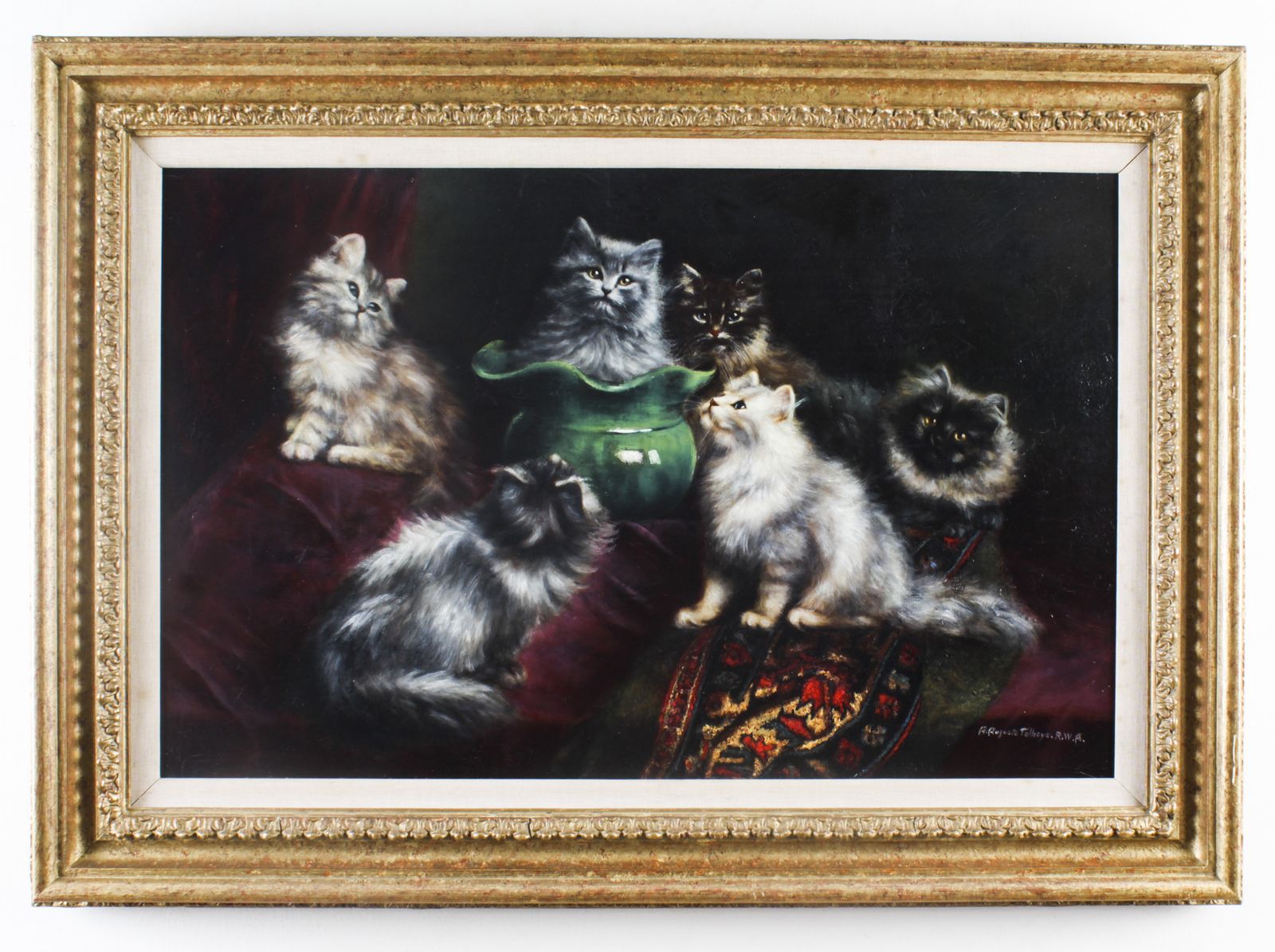 Antique Painting By Agnes Augusta Talboys Of Persian Kittens  19th C
