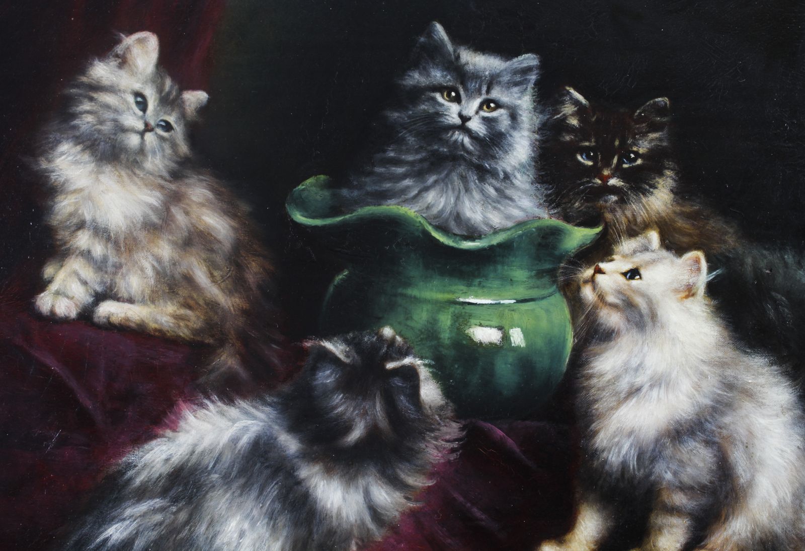 Antique Painting By Agnes Augusta Talboys Of Persian Kittens  19th C photo Art