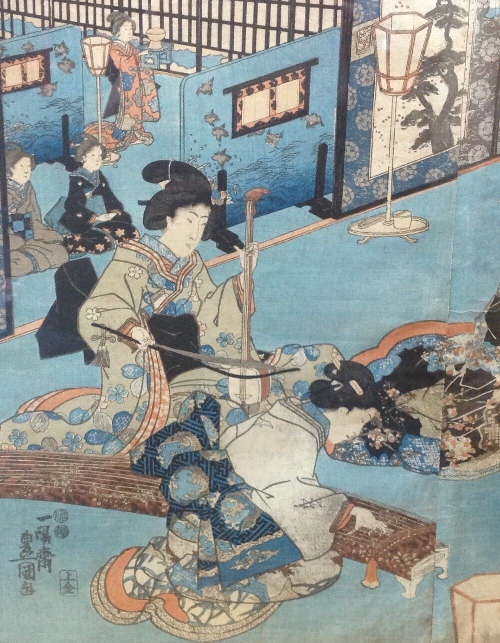 Japanese Woodblock Prints By Kunisada Circa 1860 photo for sale