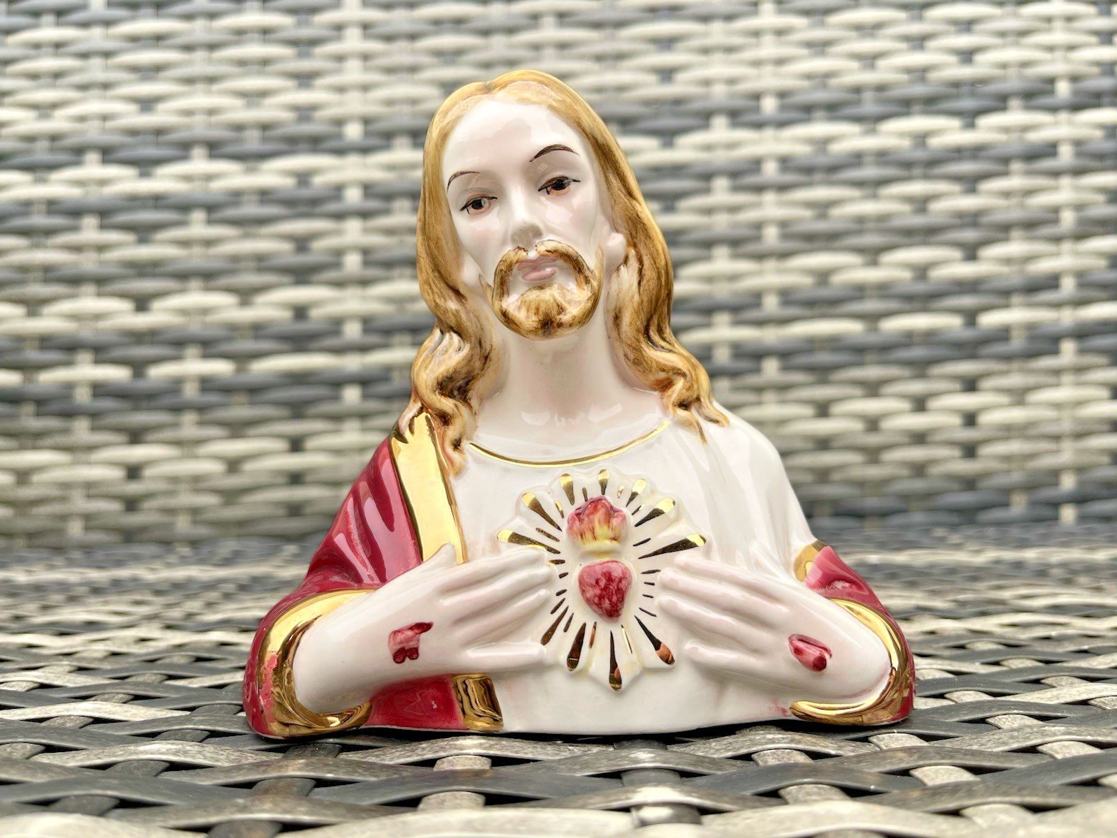 Vintage Italian Ceramic Jesus Christ Sacred Heart Bust 112 Sculpture Religious photo buy