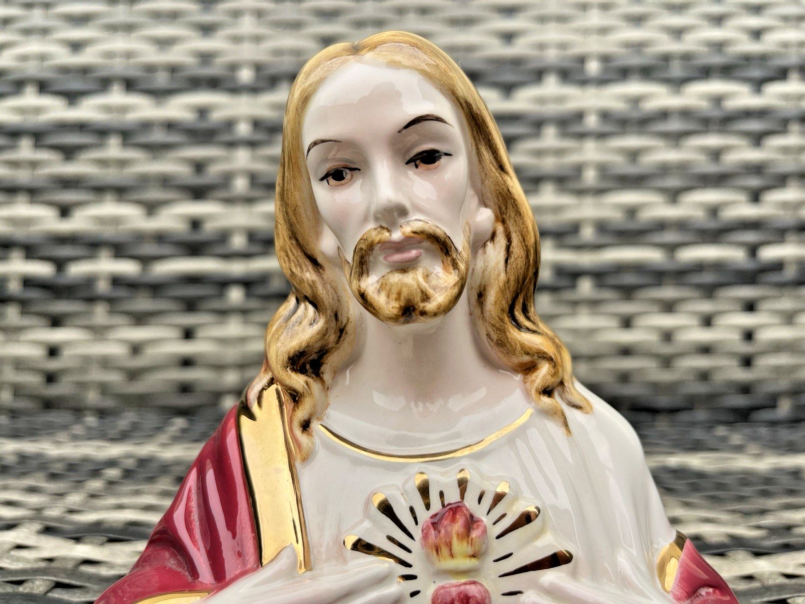 Vintage Italian Ceramic Jesus Christ Sacred Heart Bust 112 Sculpture Religious photo vintage