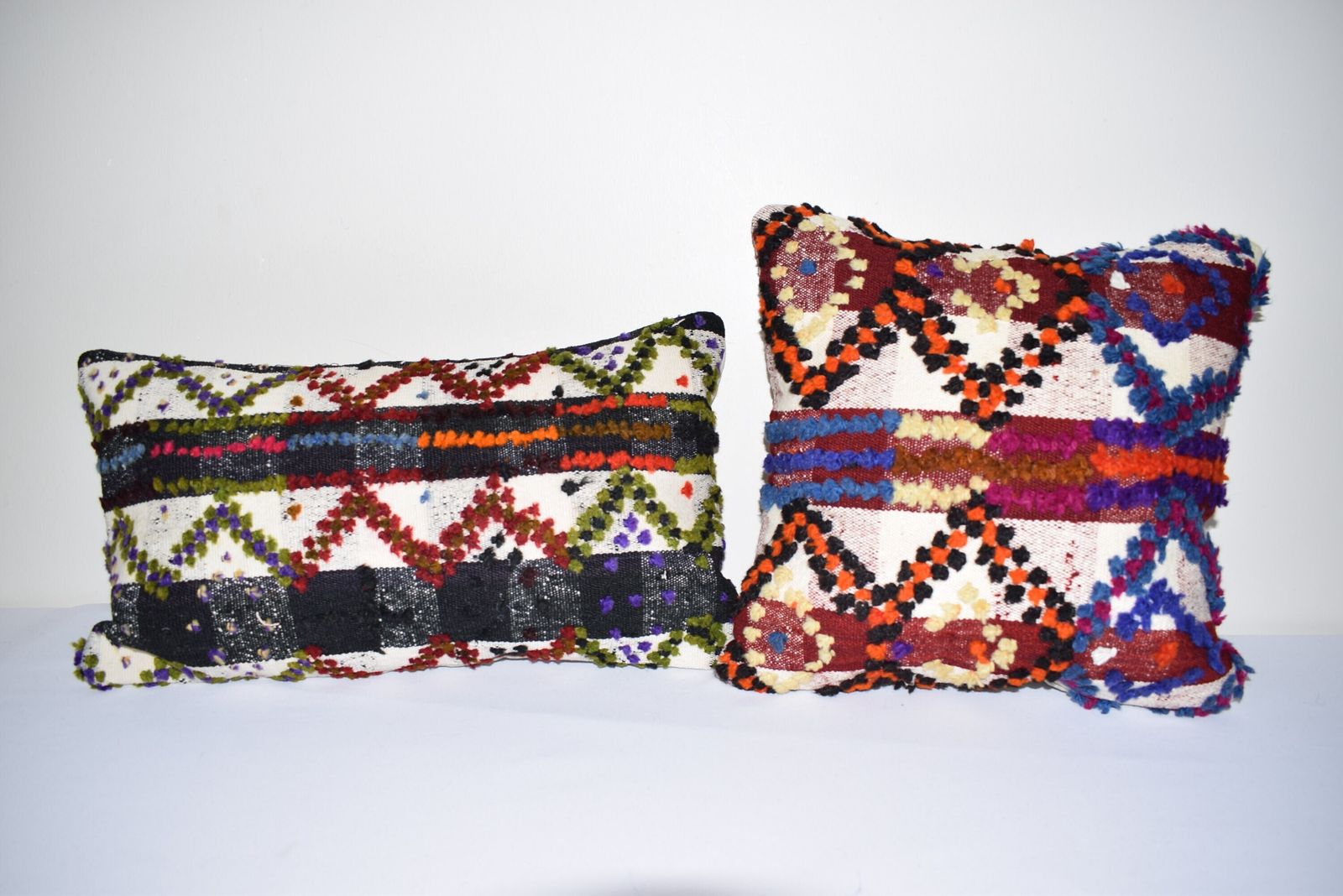Set Of Two Turkish Kilim Pillow Covers, Shaggy Tulu , Vintage