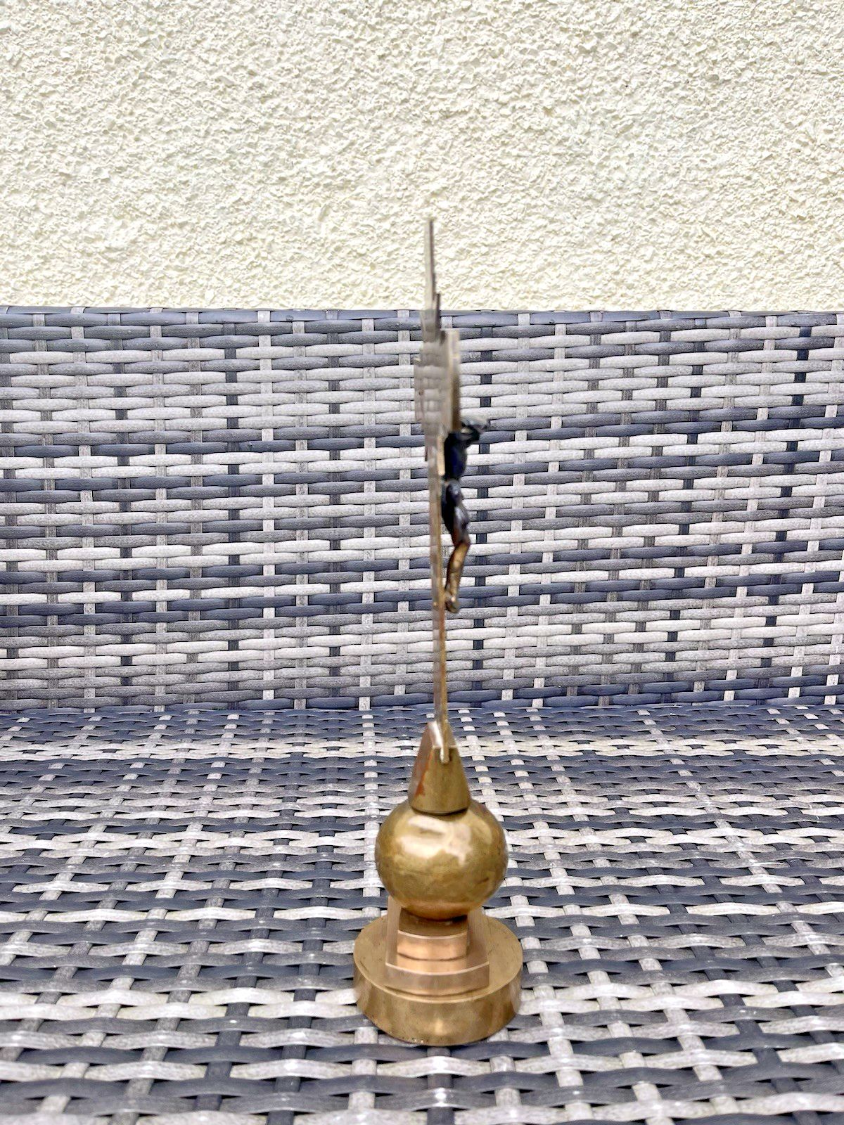 Art Deco Brass & Bronze Freestanding Altar Crucifix Church Cross Jesus French ? photo vintage