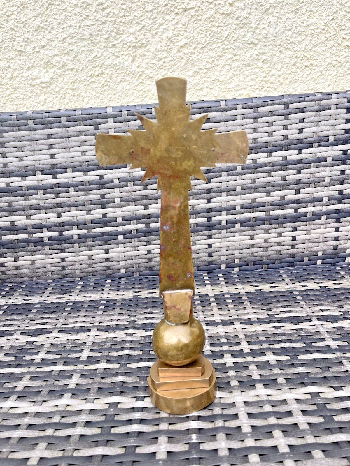 photo furniture Art Deco Brass & Bronze Freestanding Altar Crucifix Church Cross Jesus French ?