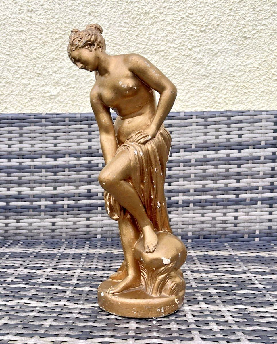 Antique French Plaster Chalkware Lady Maiden Bathing Figurine Venus By Allegrain