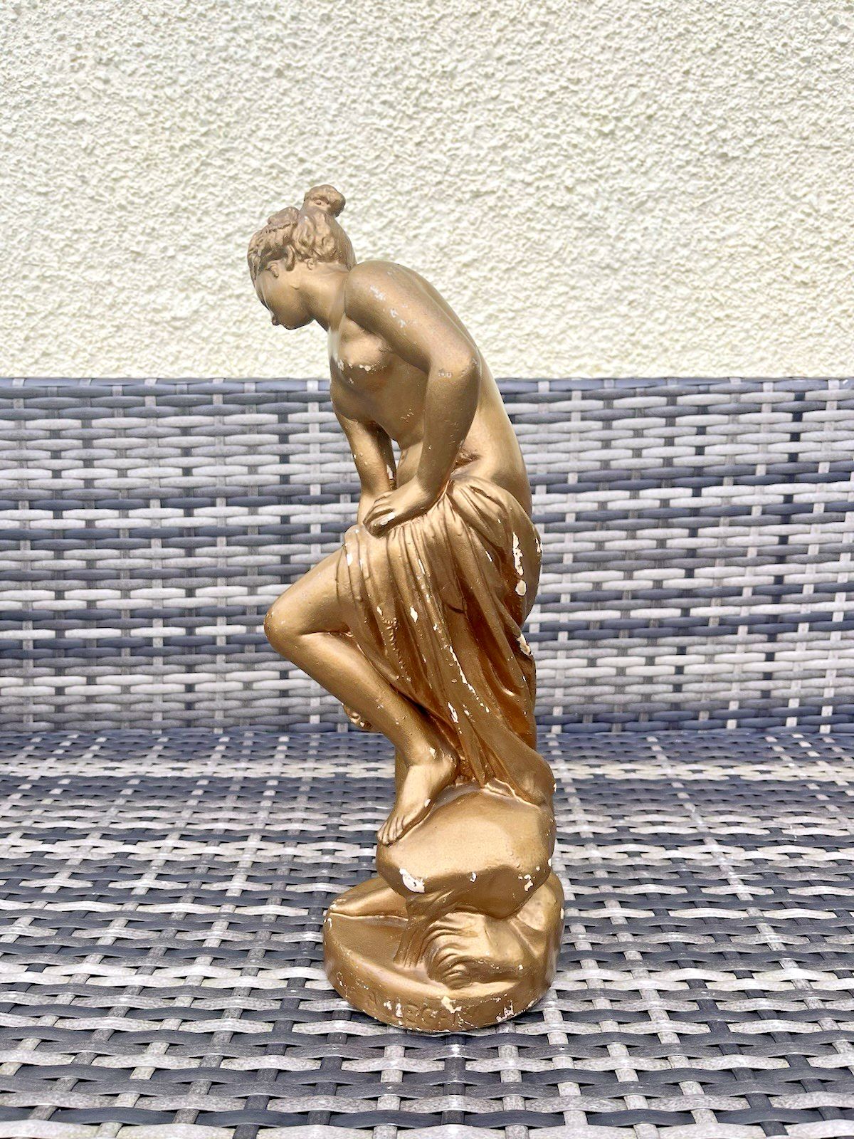 Antique French Plaster Chalkware Lady Maiden Bathing Figurine Venus By Allegrain photo furniture