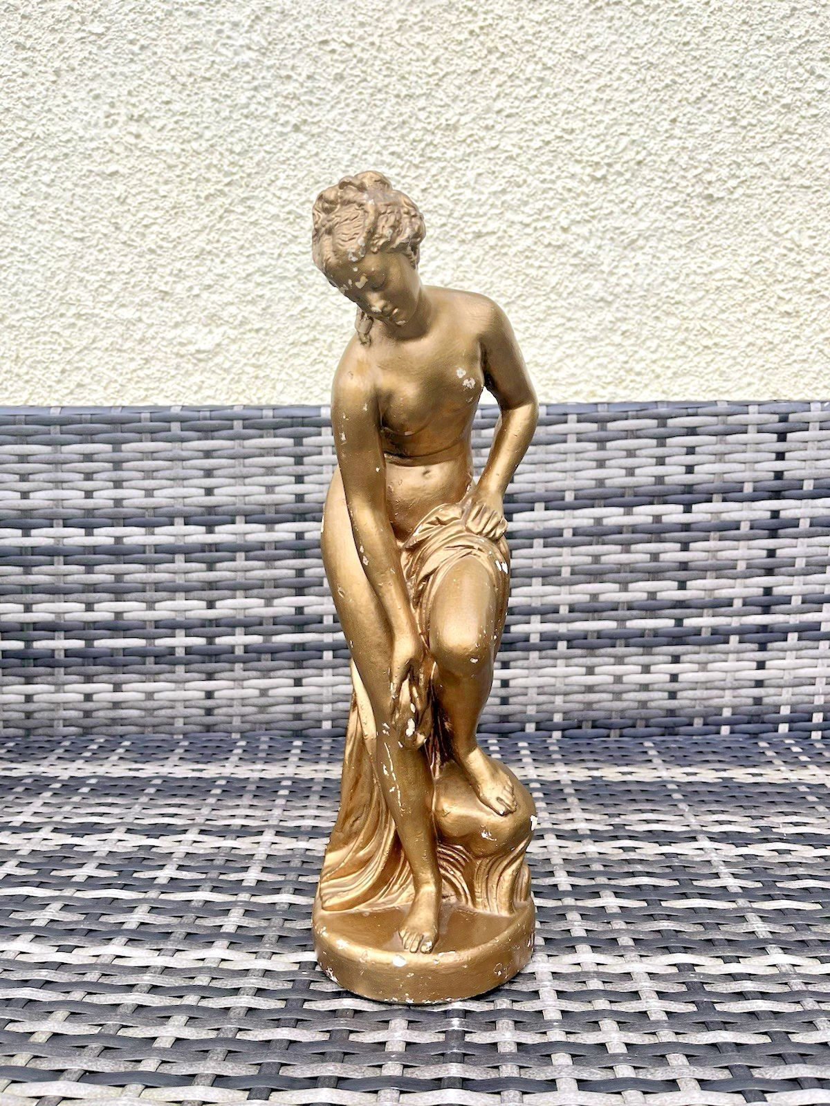Antique French Plaster Chalkware Lady Maiden Bathing Figurine Venus By Allegrain photo vintage