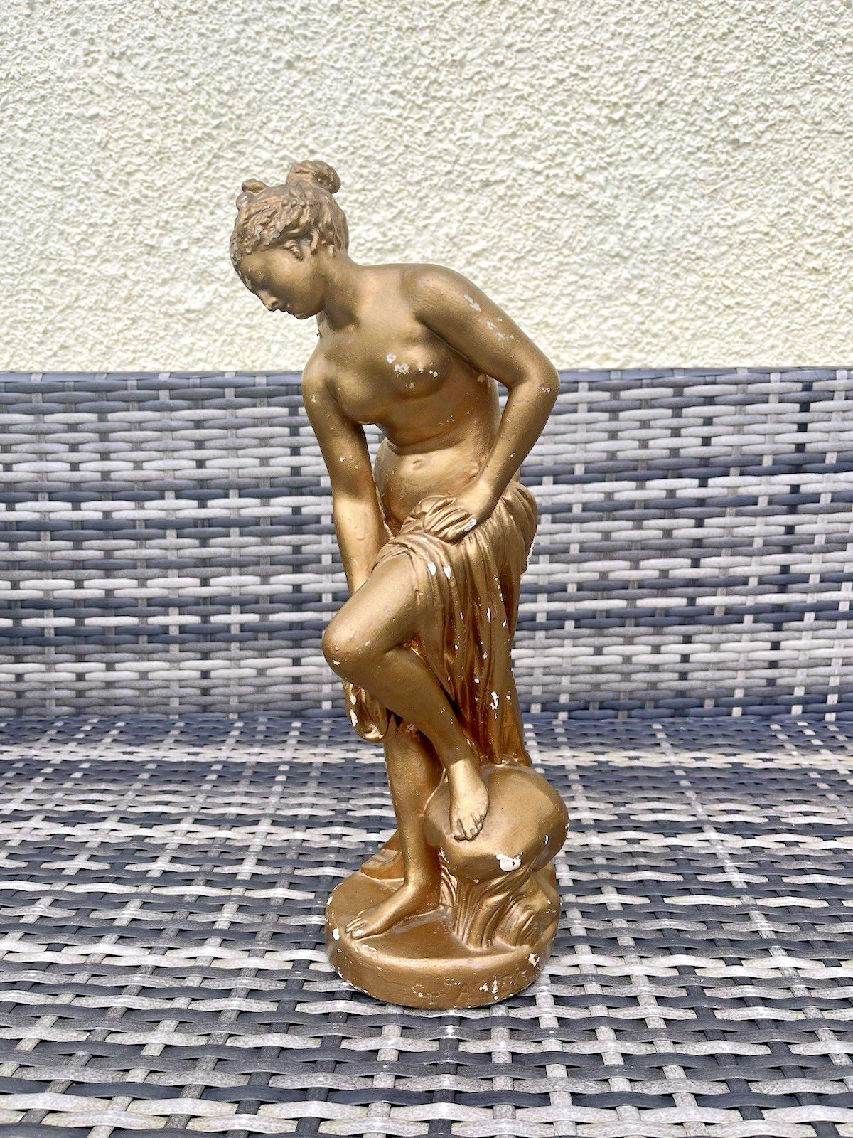 photo for sale Antique French Plaster Chalkware Lady Maiden Bathing Figurine Venus By Allegrain