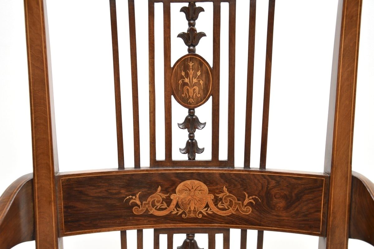 Antique Edwardian Inlaid Mahogany Armchair photo vinterior