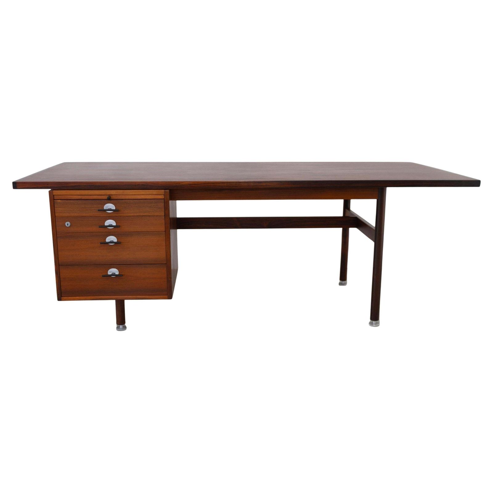 Mid Century Rosewood Executive Desk With Y Pulls By Jens Risom, 1960s.